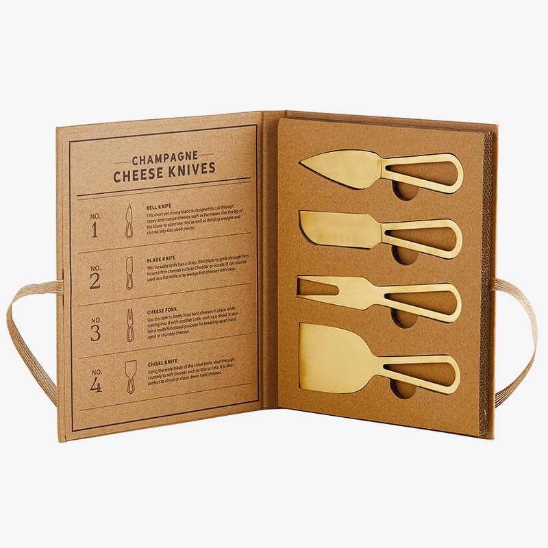 Champagne Gold Cheese Knives Book Box