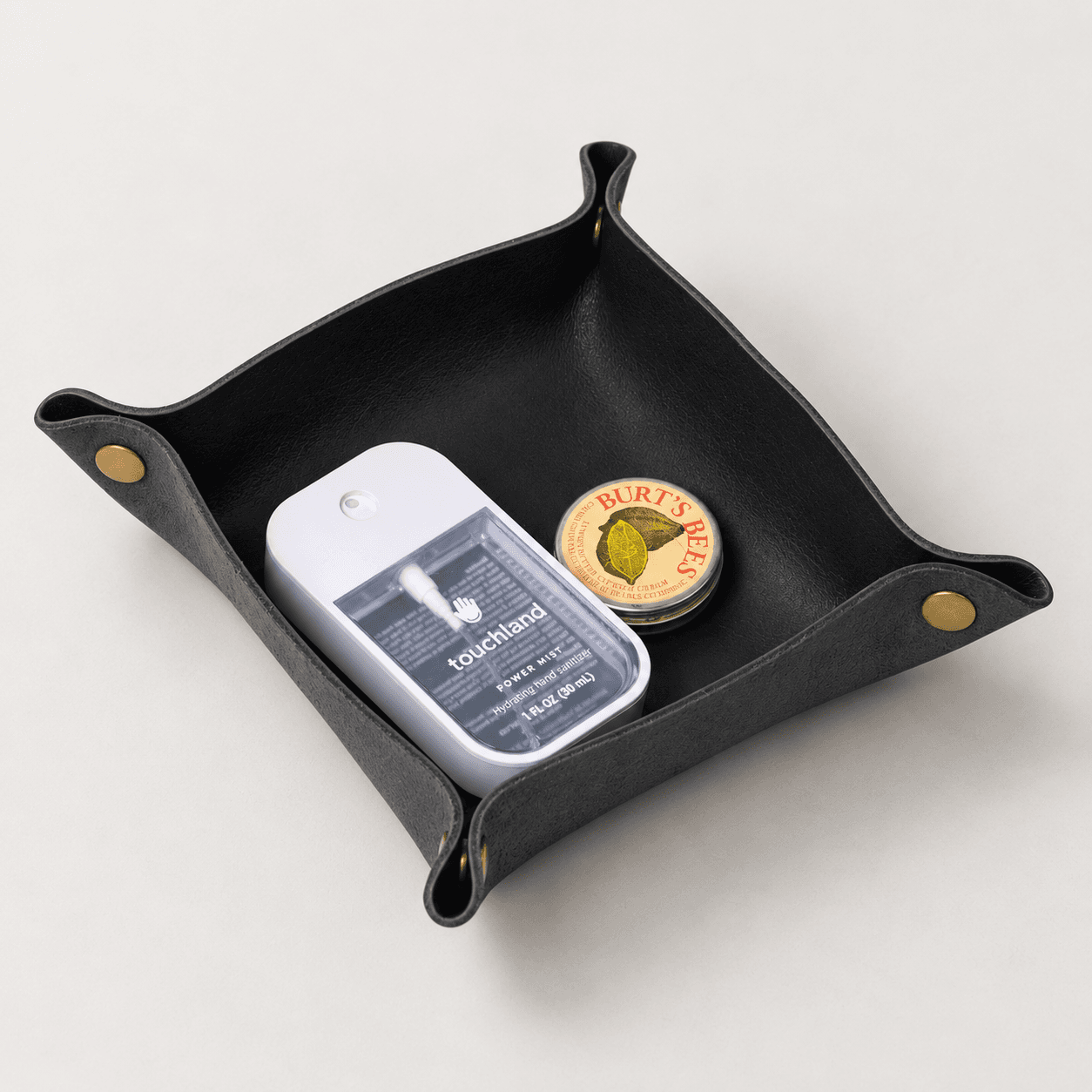 Full-Grain Leather Snap Valet Tray - Black
