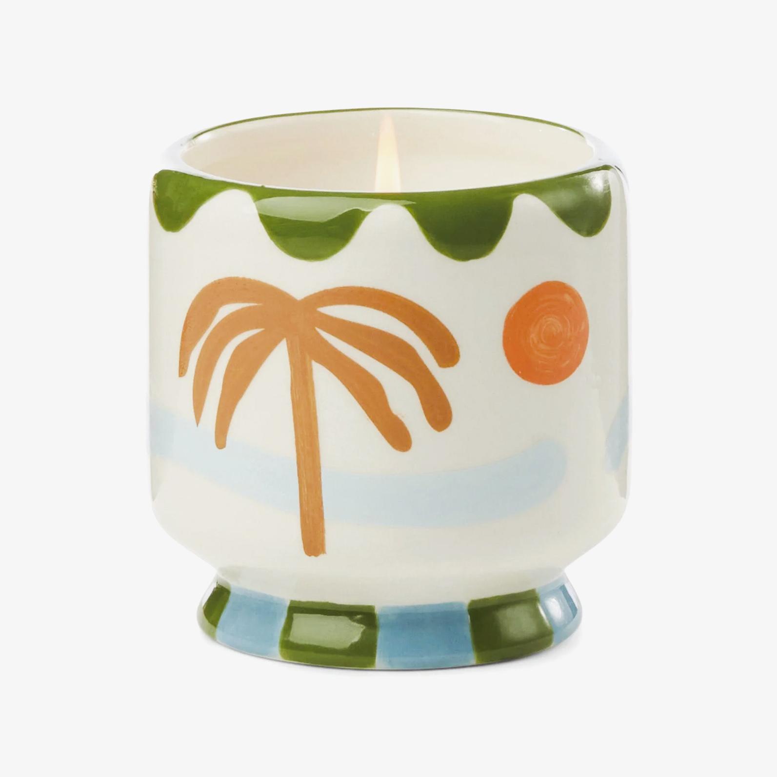 Handpainted Palm Tree Ceramic Candle