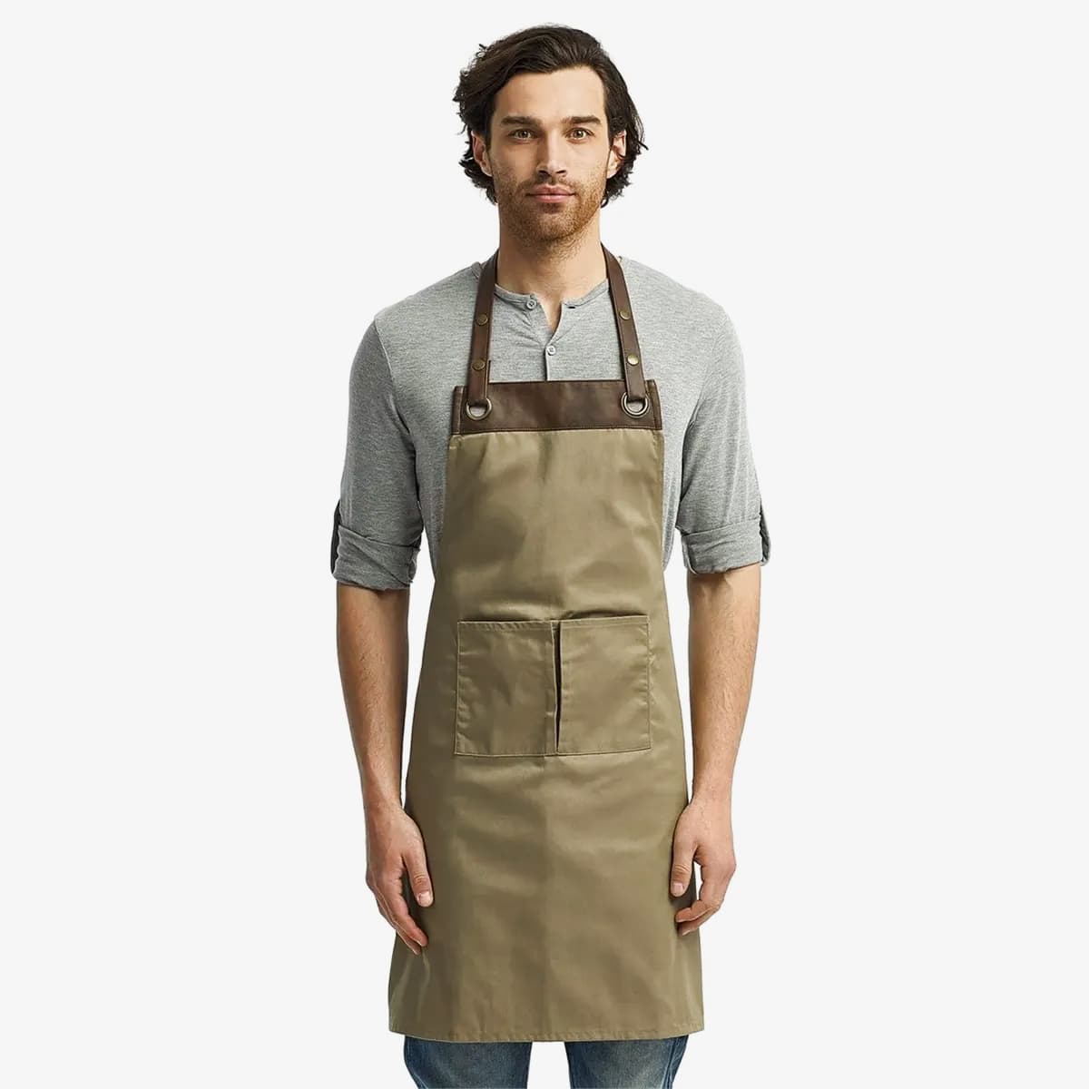 Espresso Bib Apron with Faux Leather Trim