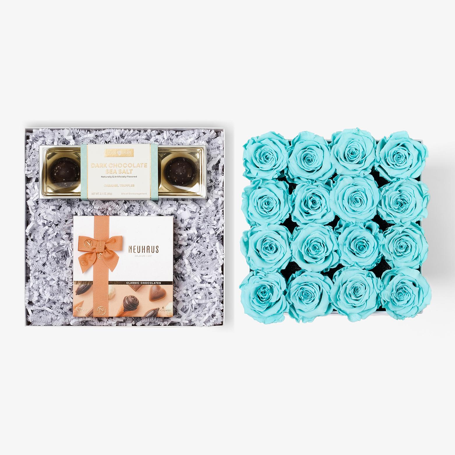 Chocolate Duo Luxe - Large Square Box - Turquoise Rose - Black Box