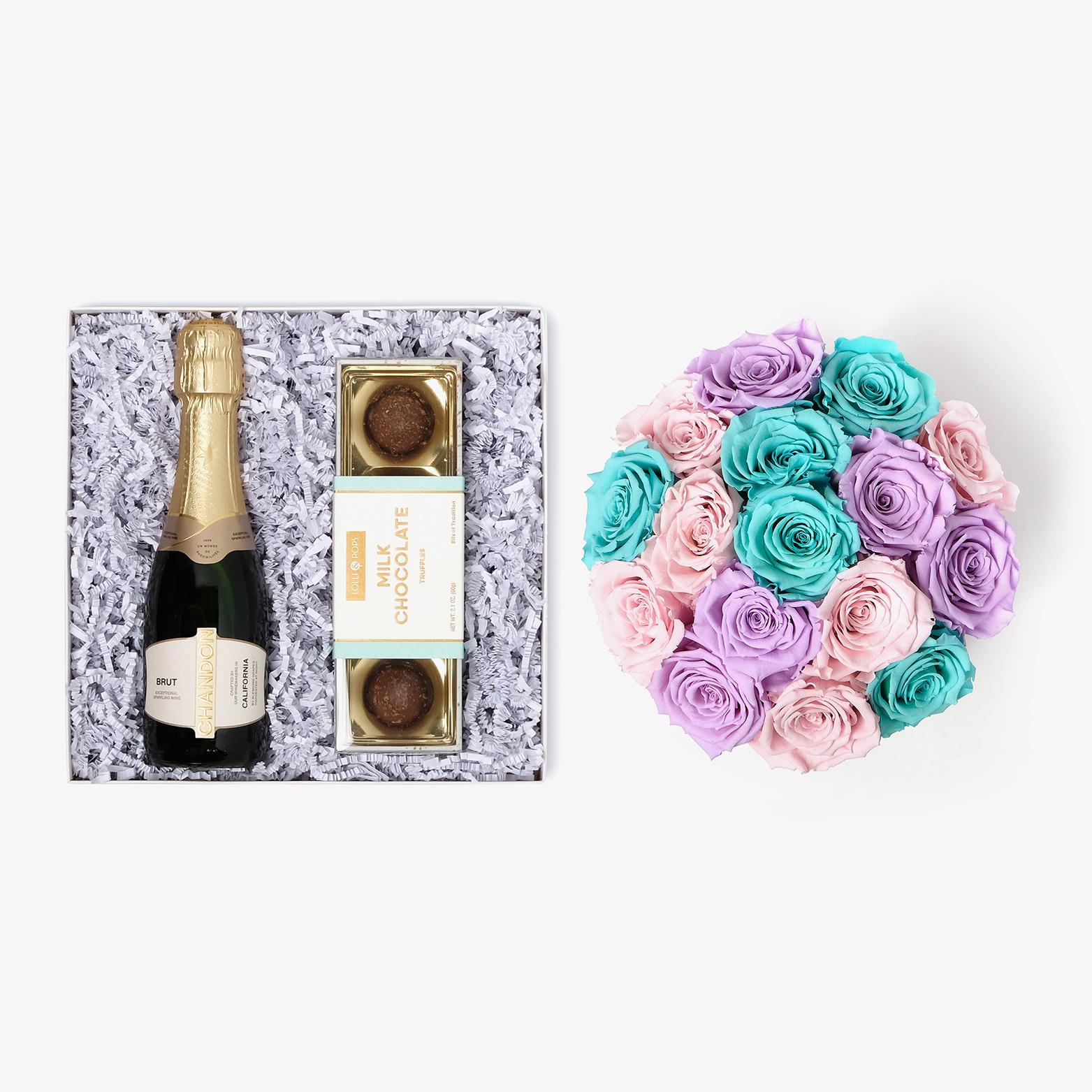 Champagne & Truffles - Large Bloom Box - Pastel Ombre Rose - Black Box