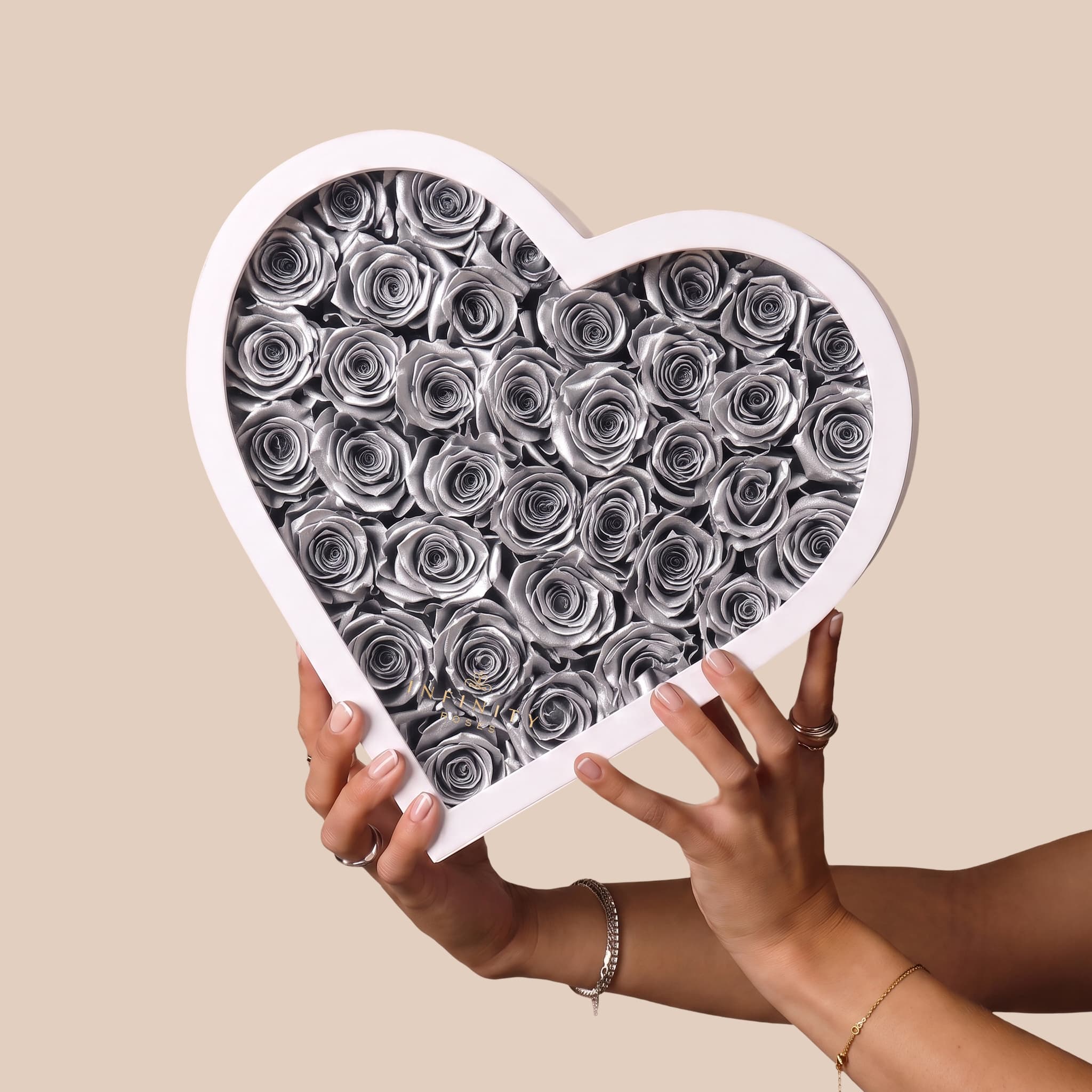Grand Heart Box - Silver Rose - White Box