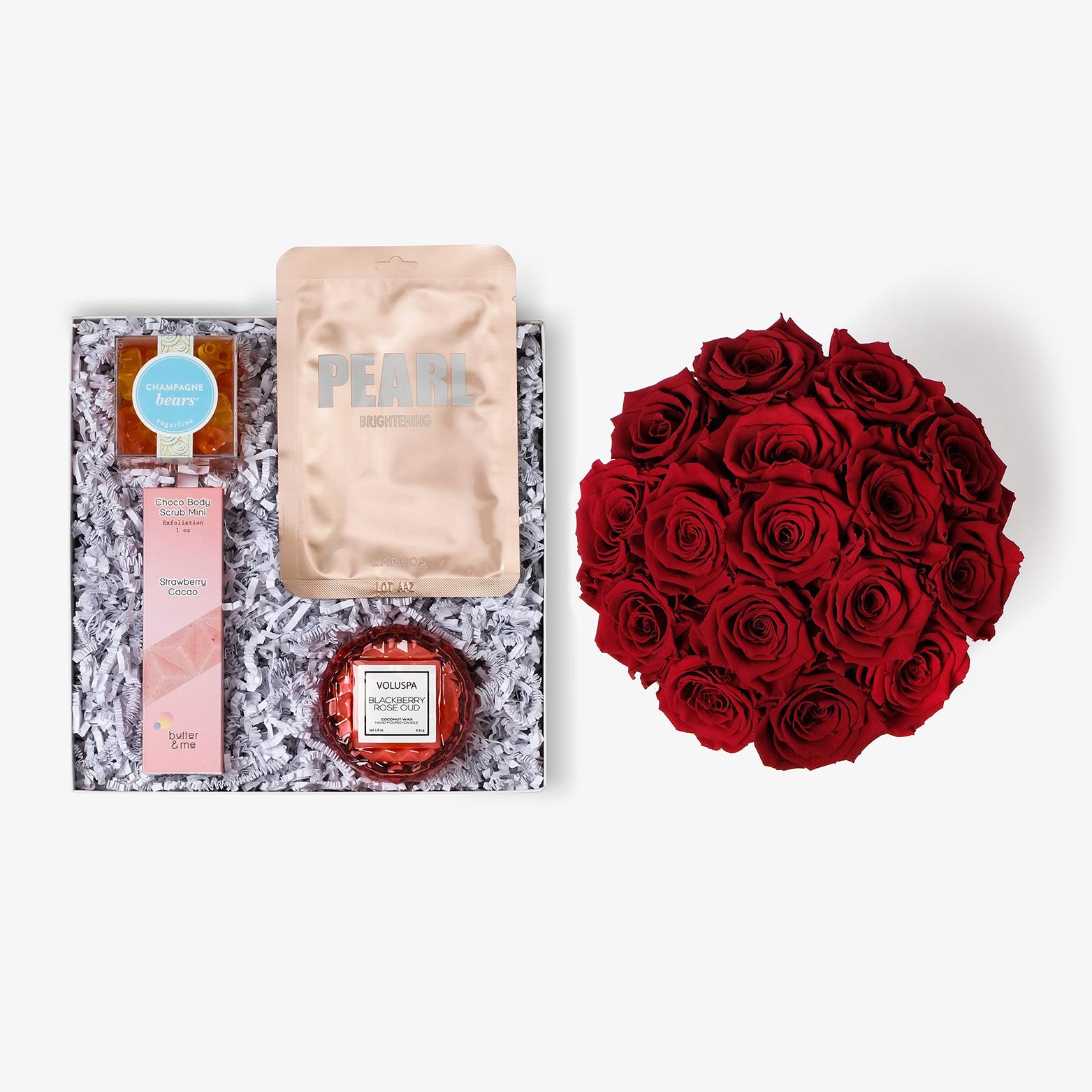 Pamper Bundle - Large Bloom Box - Red Rose - Black Box