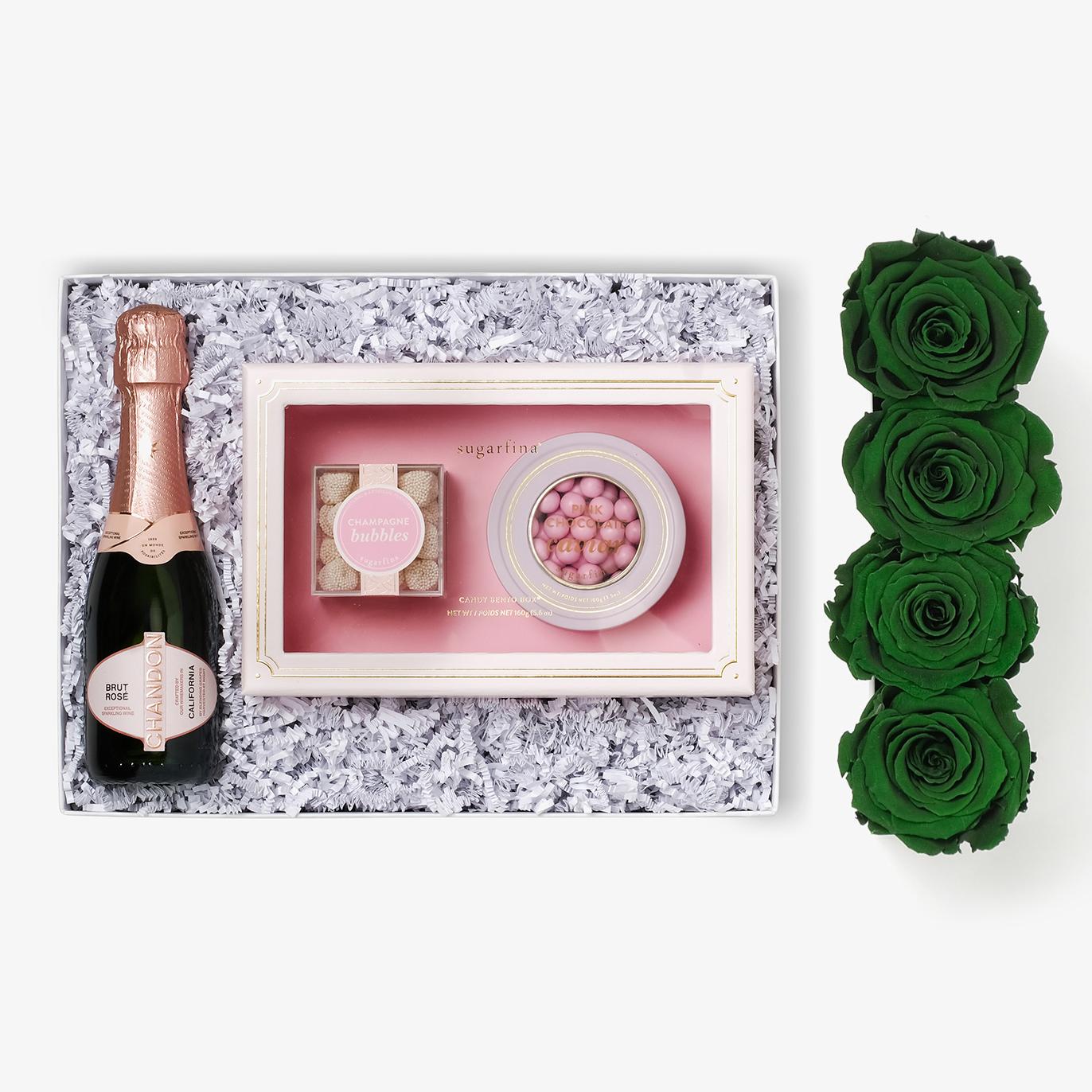 Rosé & Caviar - Small Rose Box - Emerald Green Rose - Black Box