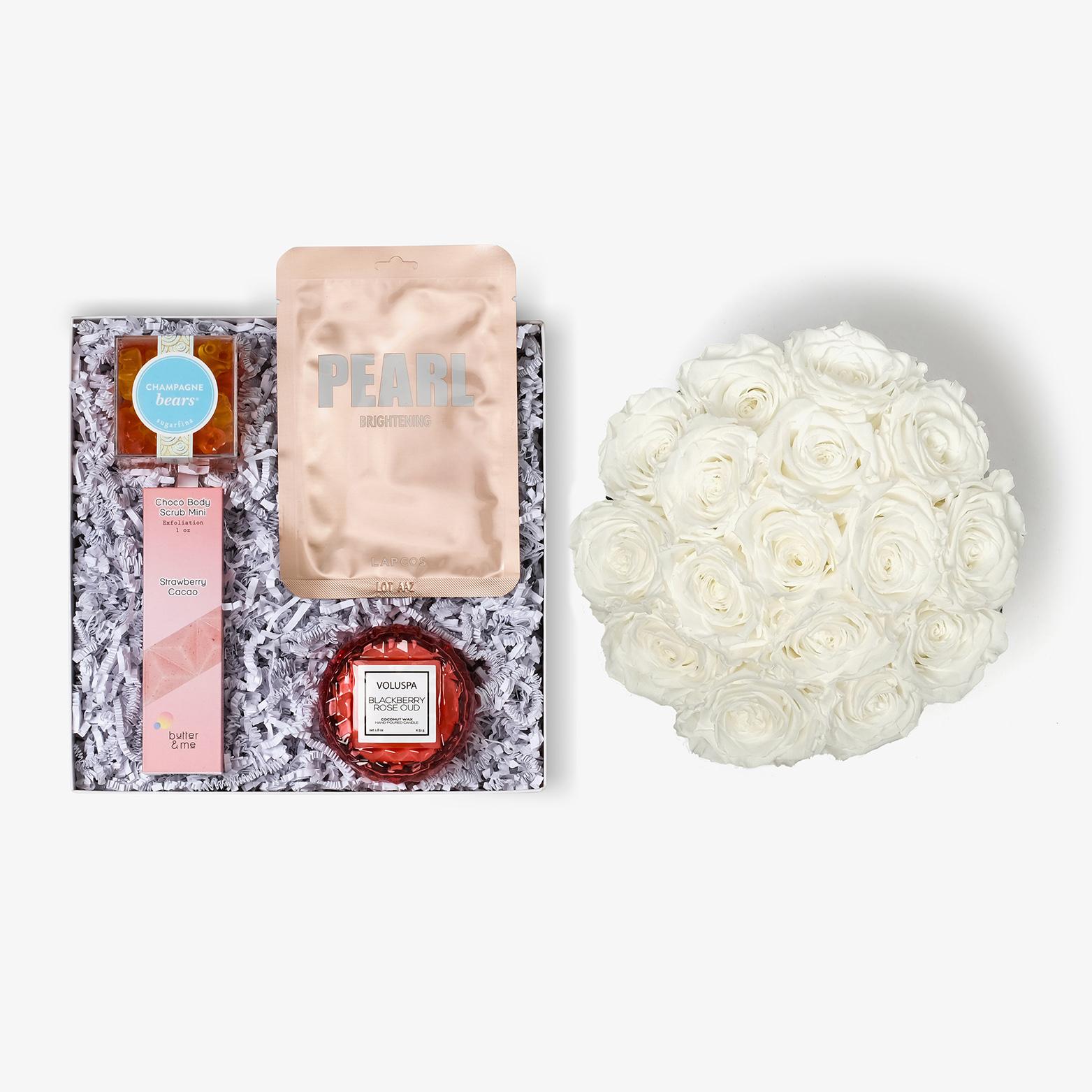 Pamper Bundle - Large Bloom Box - White Rose - White Box