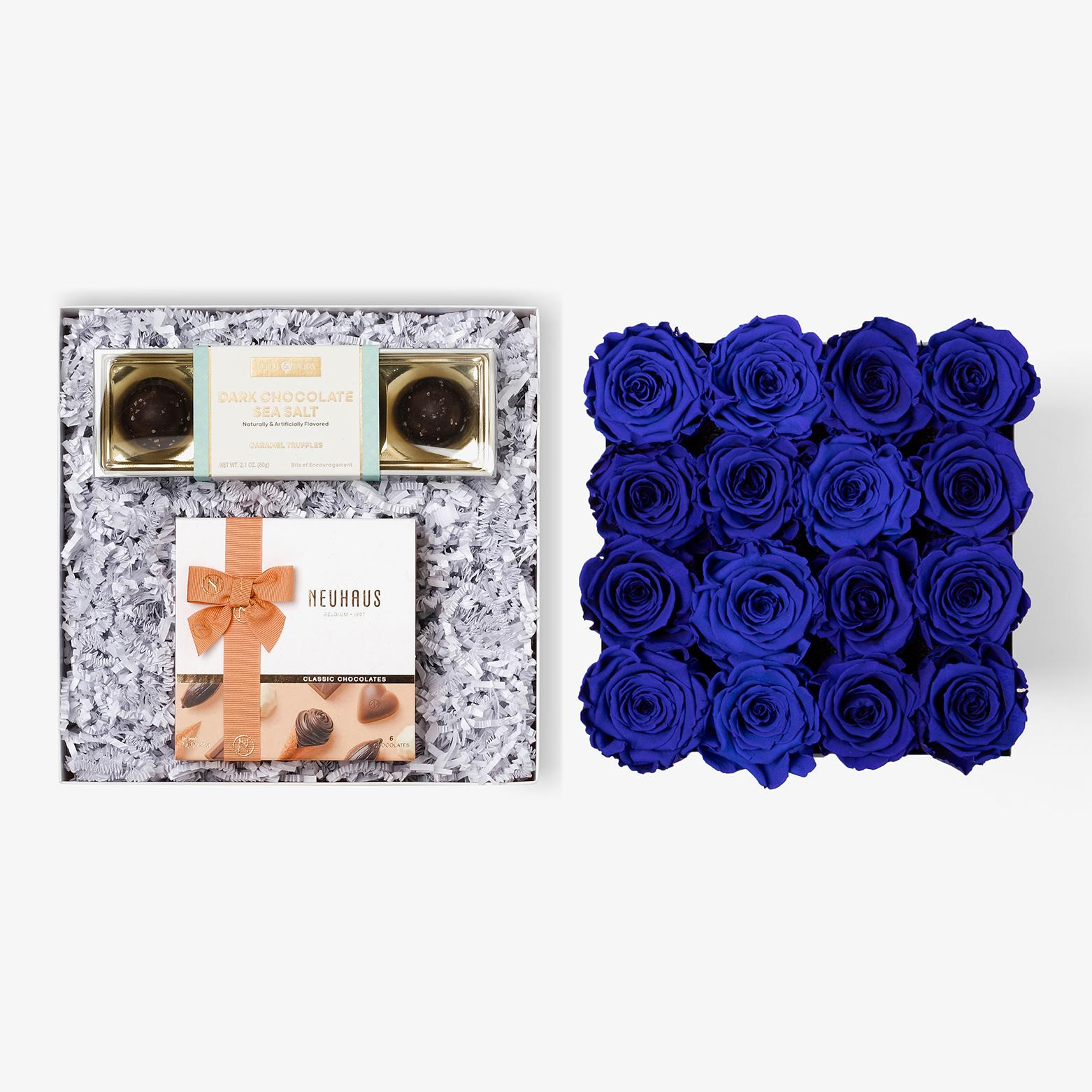 Chocolate Duo Luxe - Large Square Box - Royal Blue Rose - Black Box