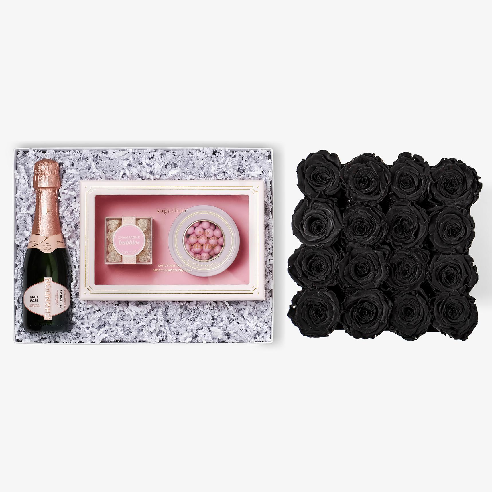 Rosé & Caviar - Large Square Box - Black Rose - White Box