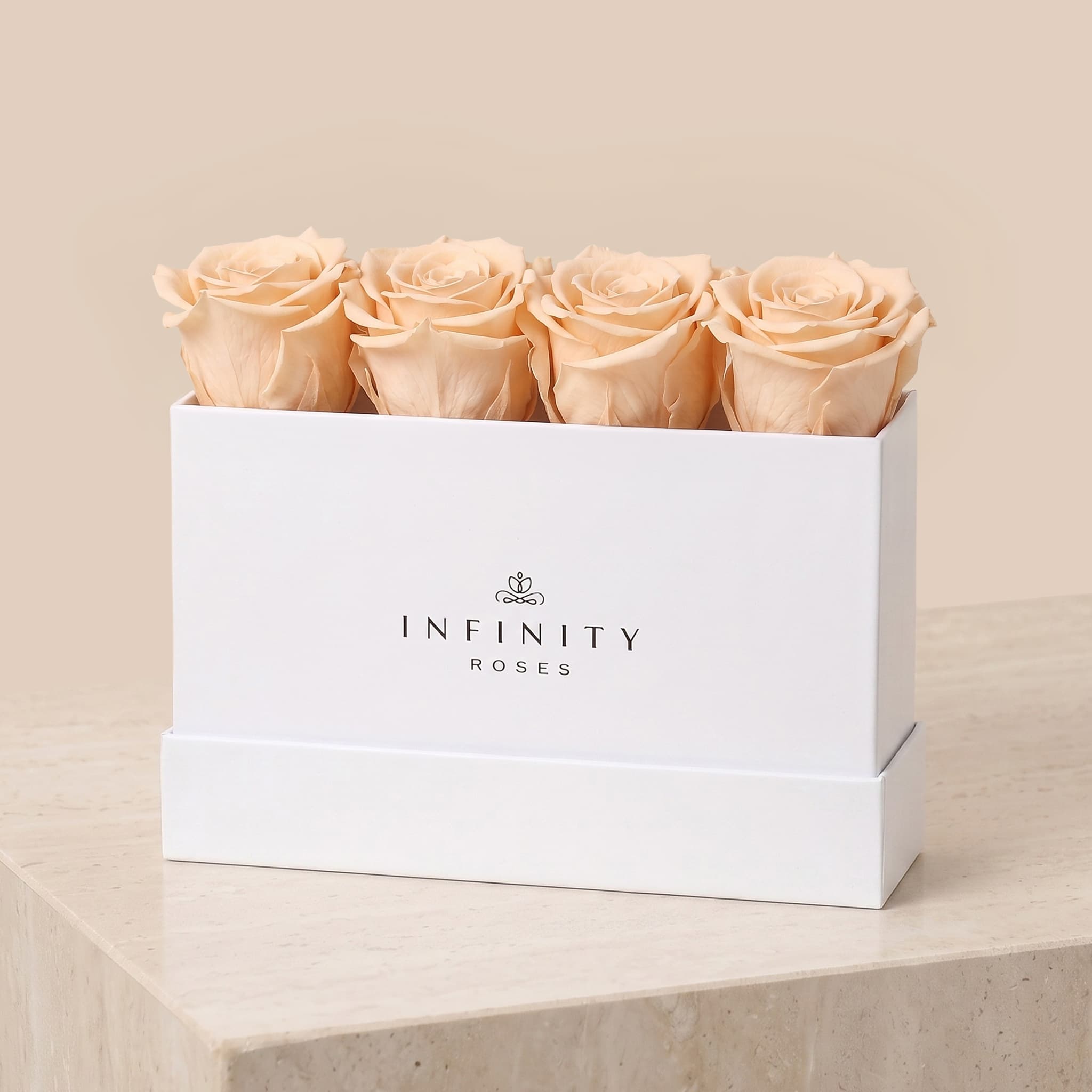 Small Rose Box - Champagne Rose - White Box