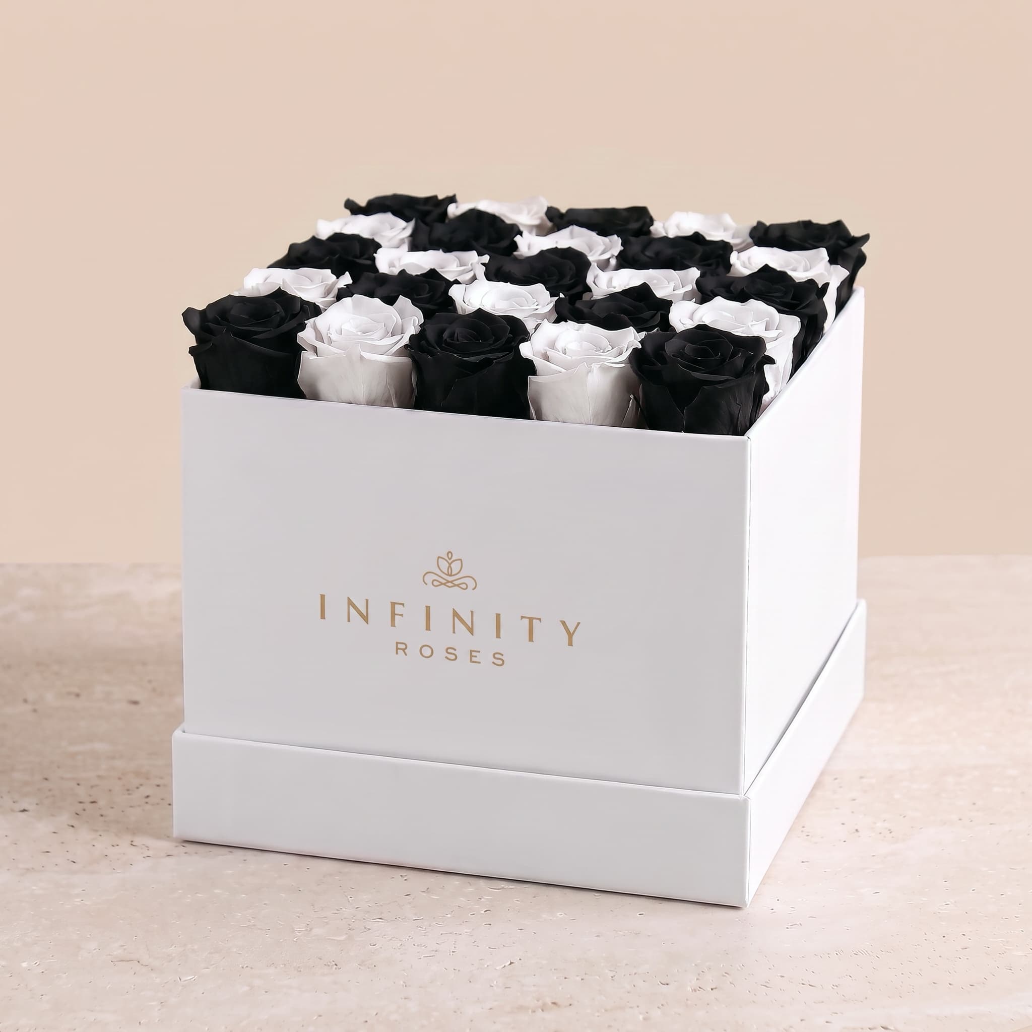 X-Large Square Rose box - Tuxedo Rose - White Box