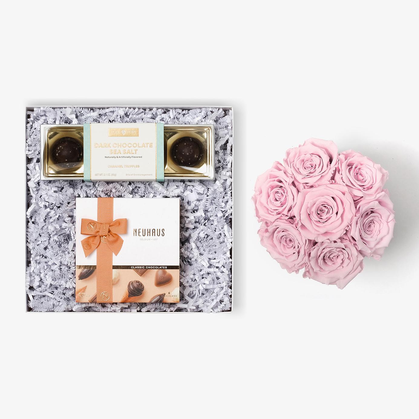 Chocolate Duo Luxe - Medium Bloom Box - Pink Rose - White Box