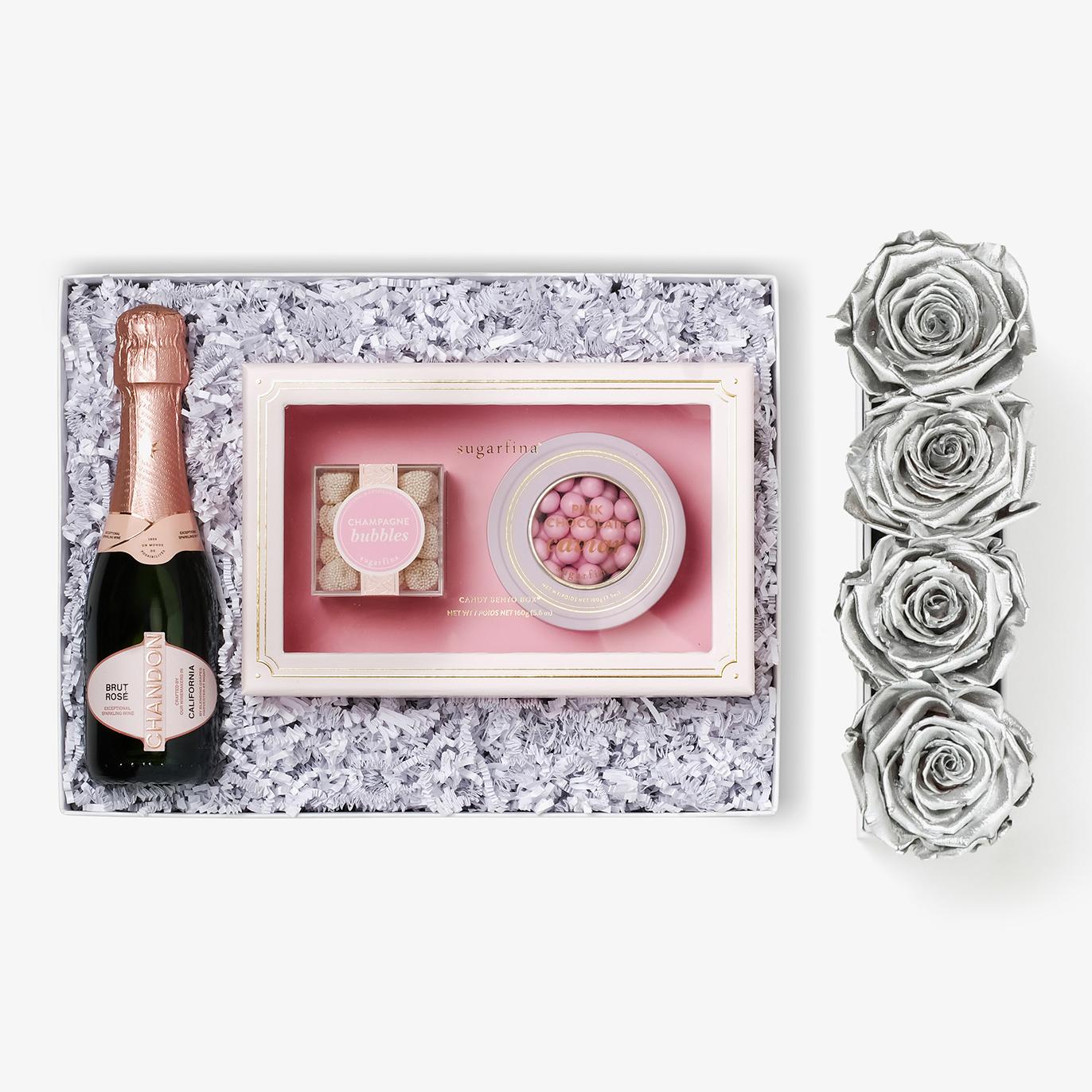 Rosé & Caviar - Small Rose Box - Silver Rose - Black Box