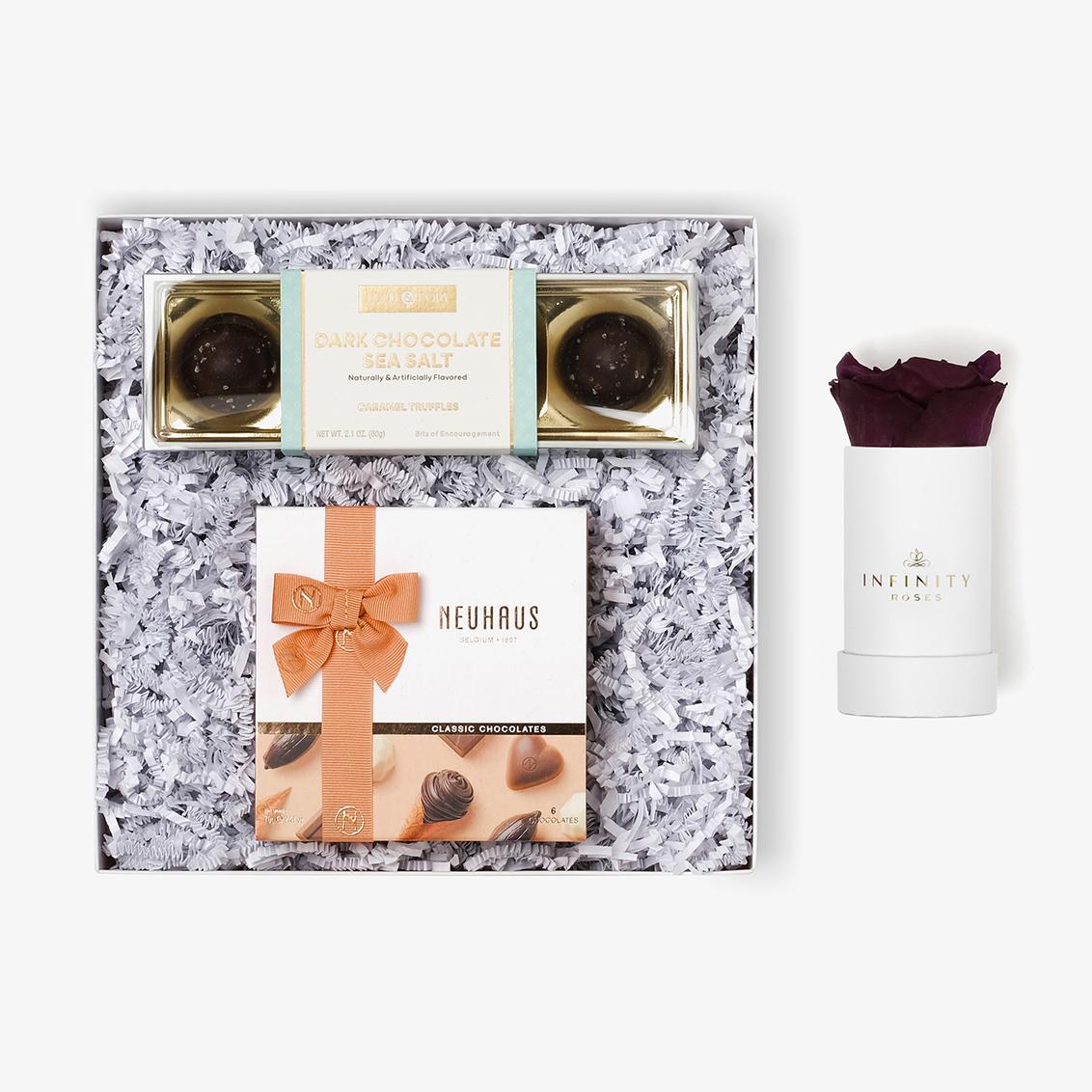 Chocolate Duo Luxe - Single Rose Box - Violet Rose - White Box
