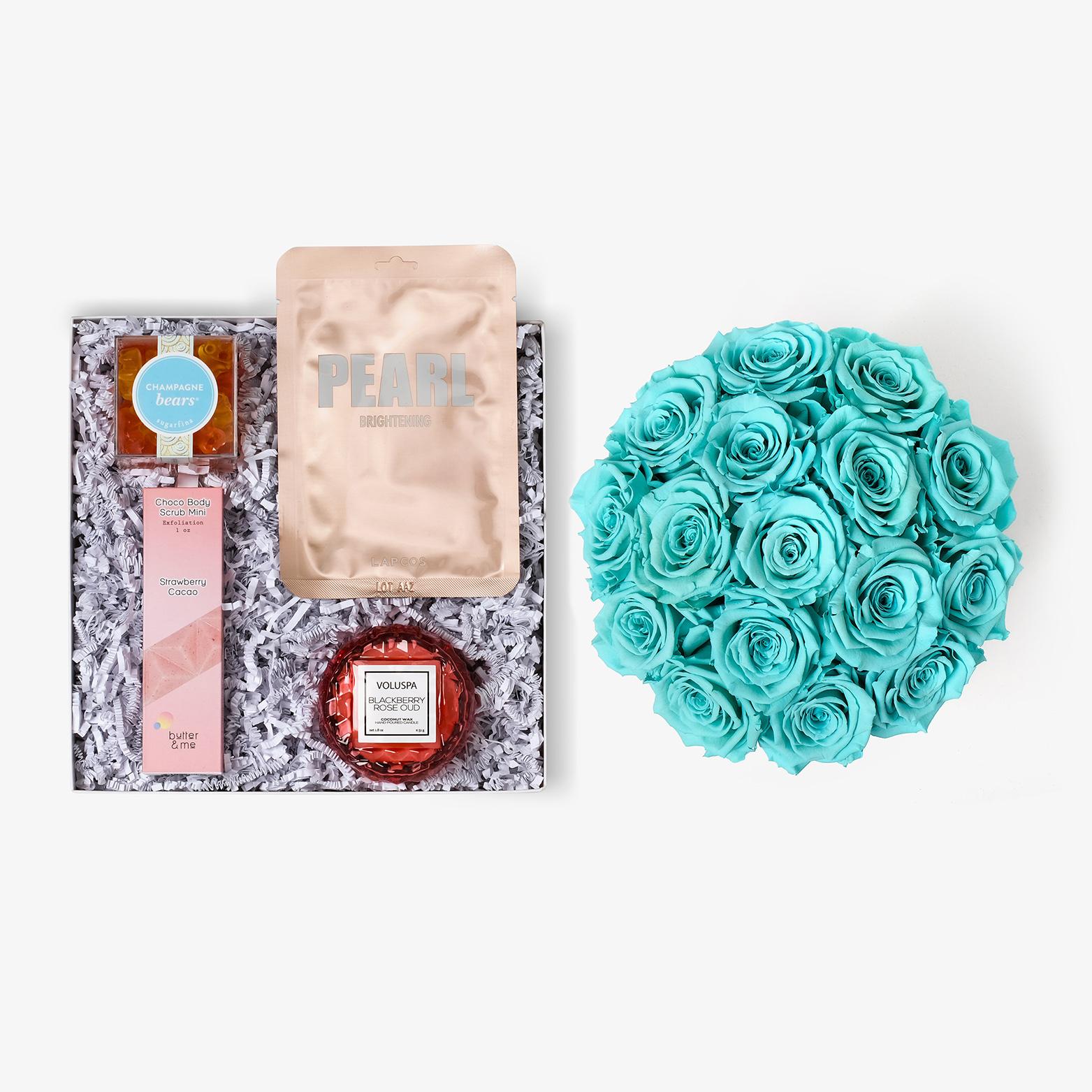 Pamper Bundle - Large Bloom Box - Turquoise Rose - Black Box