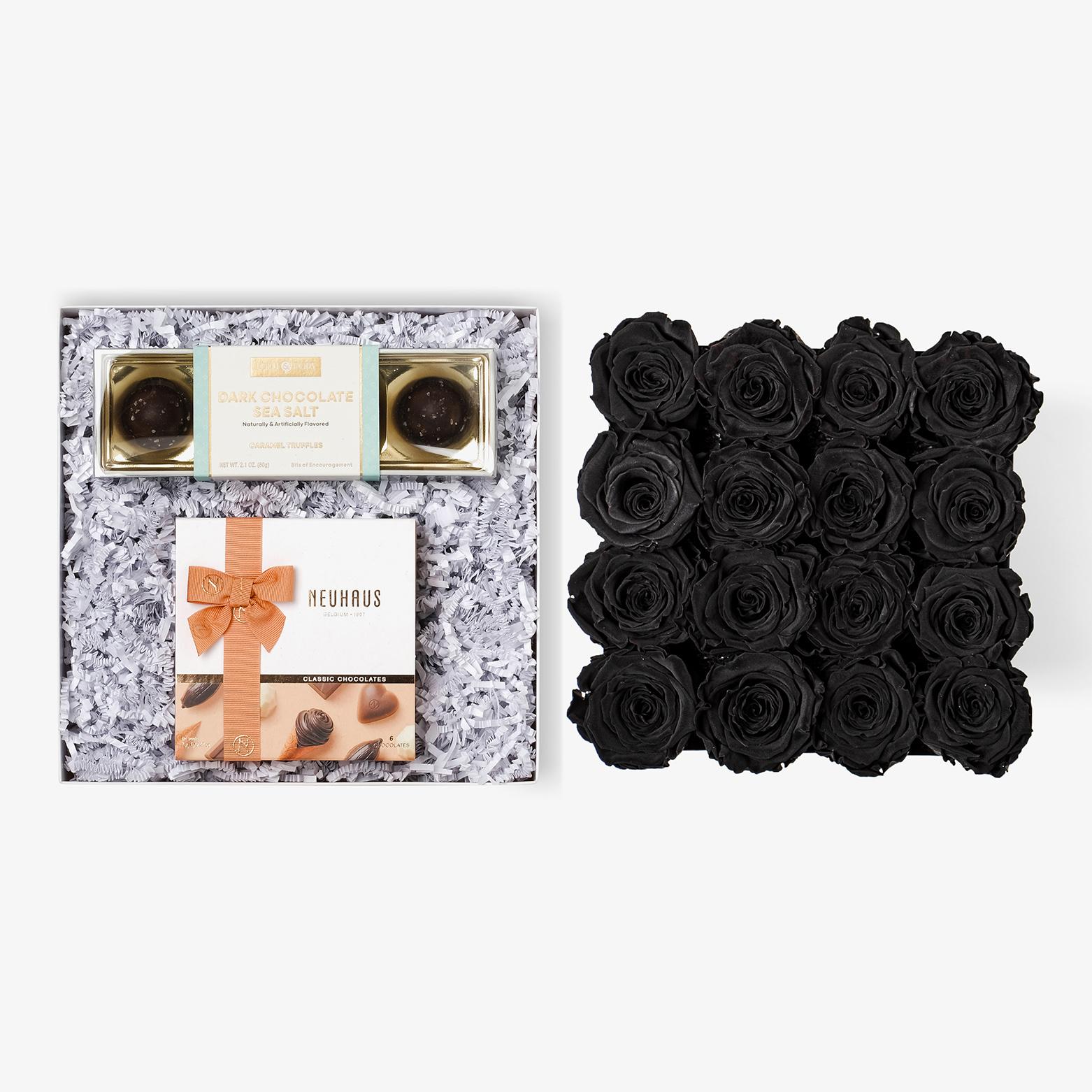 Chocolate Duo Luxe - Large Square Box - Black Rose - White Box