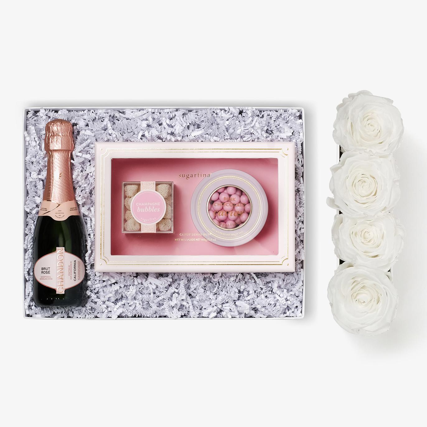 Rosé & Caviar - Small Rose Box - White Rose - Black Box