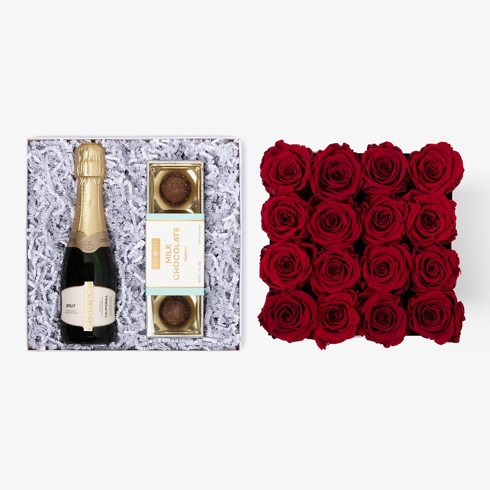 Champagne & Truffles - Large Square Box - Red Rose - White Box