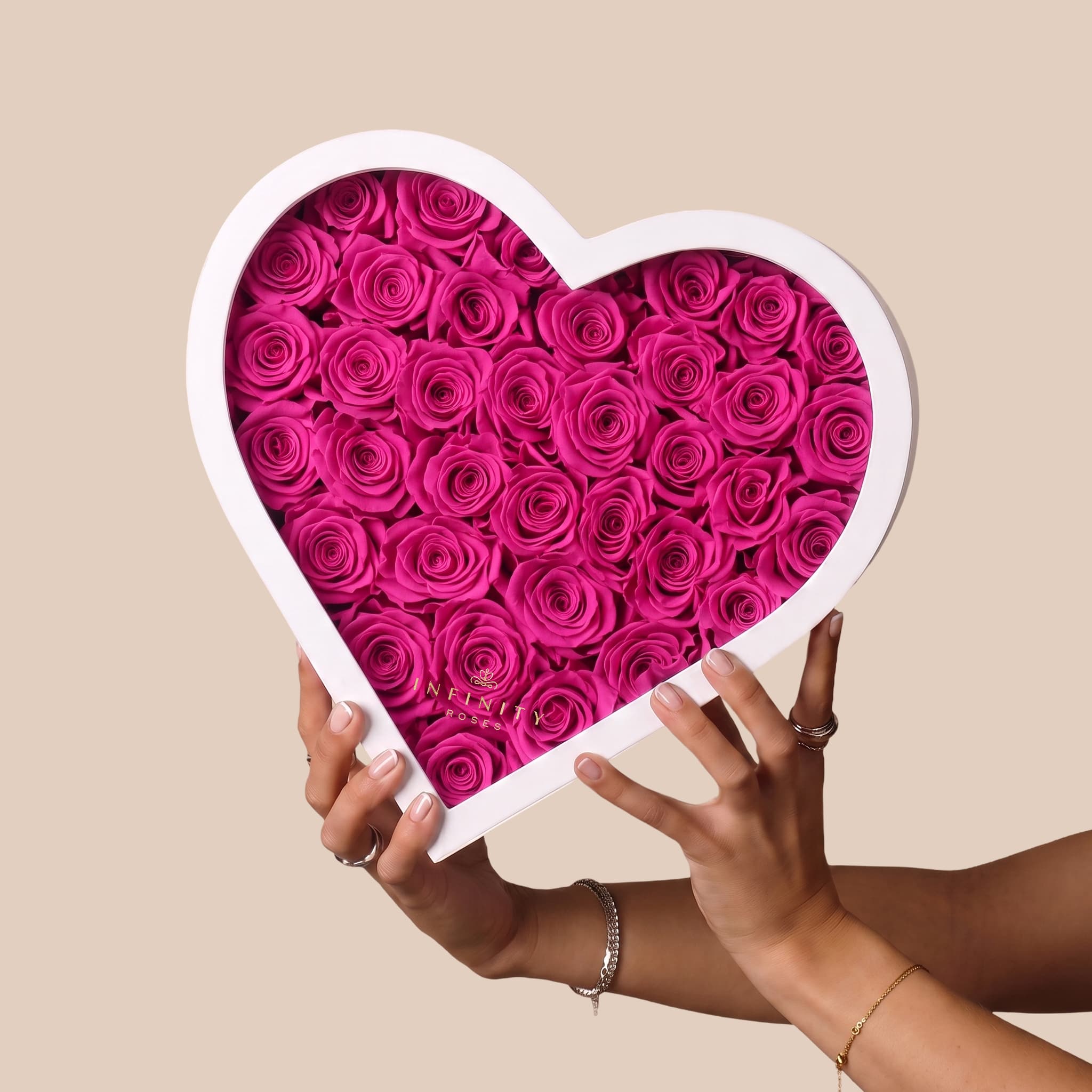Grand Heart Box - Hot Pink Rose - White Box