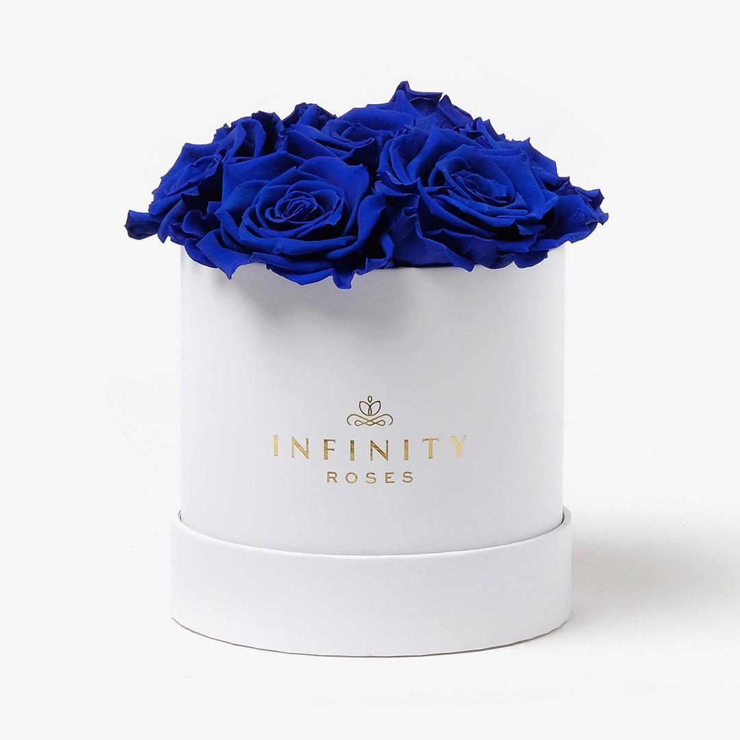 Medium Bloom Rose Box - Royal Blue Rose - White Box