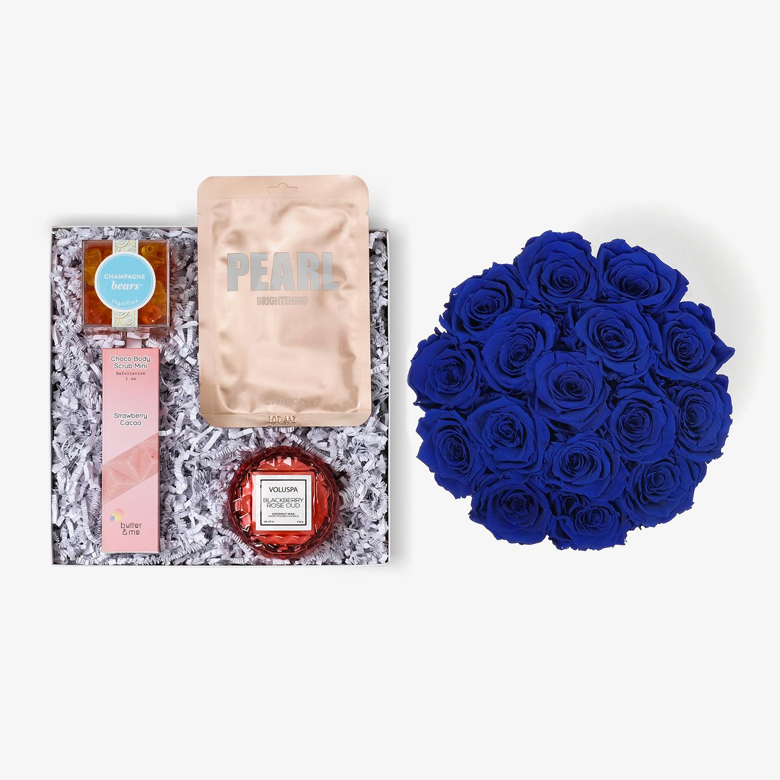 Pamper Bundle - Large Bloom Box - Royal Blue Rose - White Box