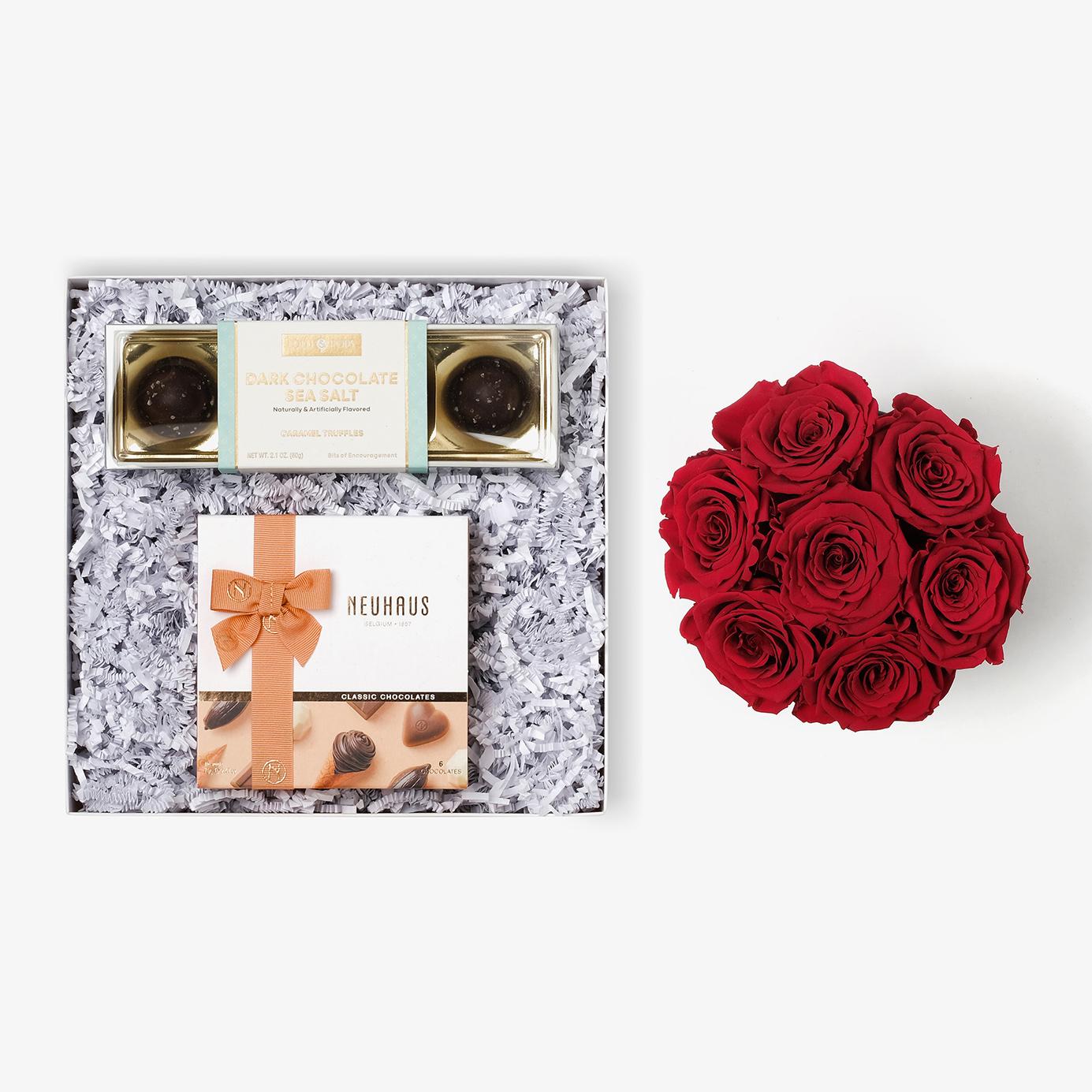 Chocolate Duo Luxe - Medium Bloom Box - Red Rose - White Box