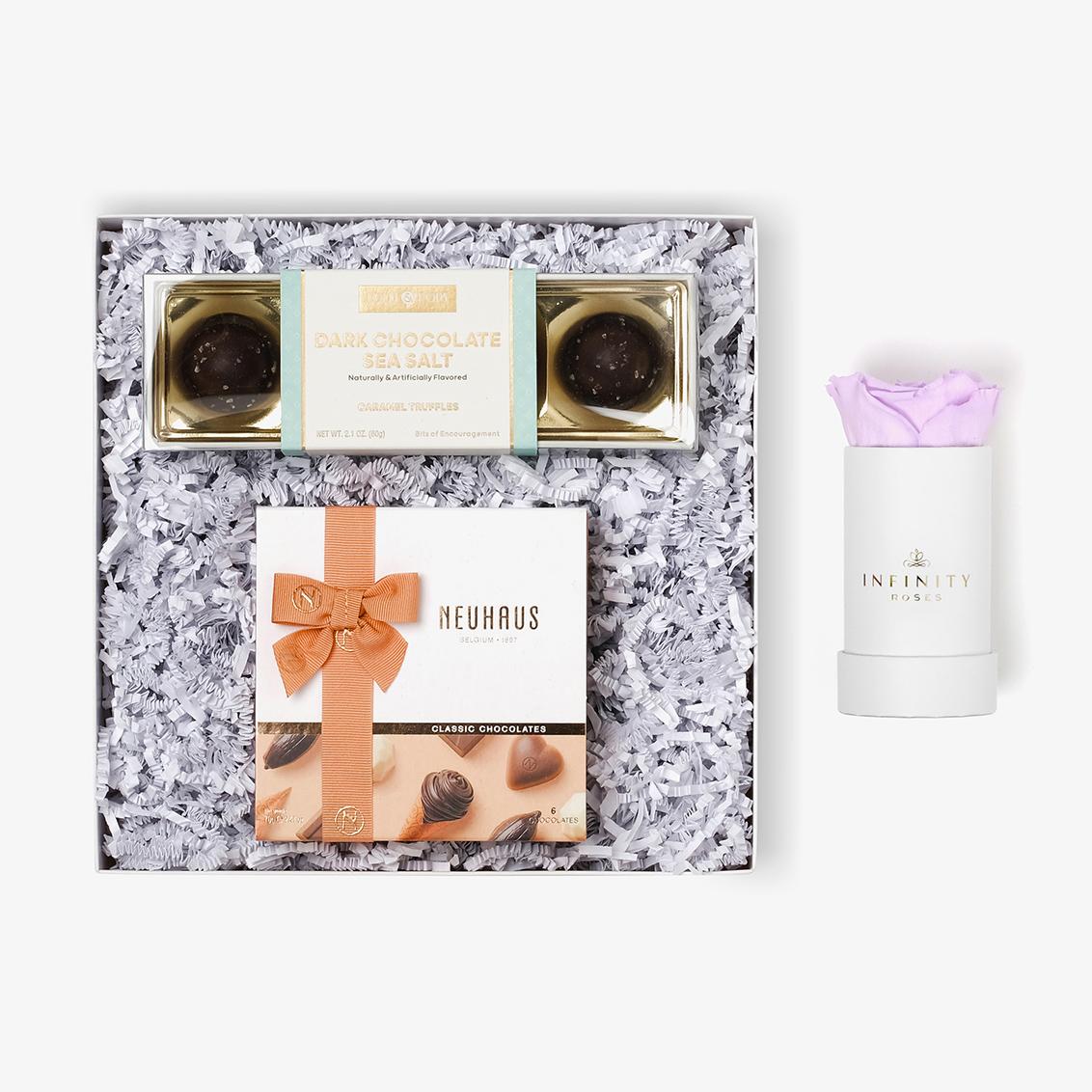 Chocolate Duo Luxe - Single Rose Box - Lavender Rose - White Box
