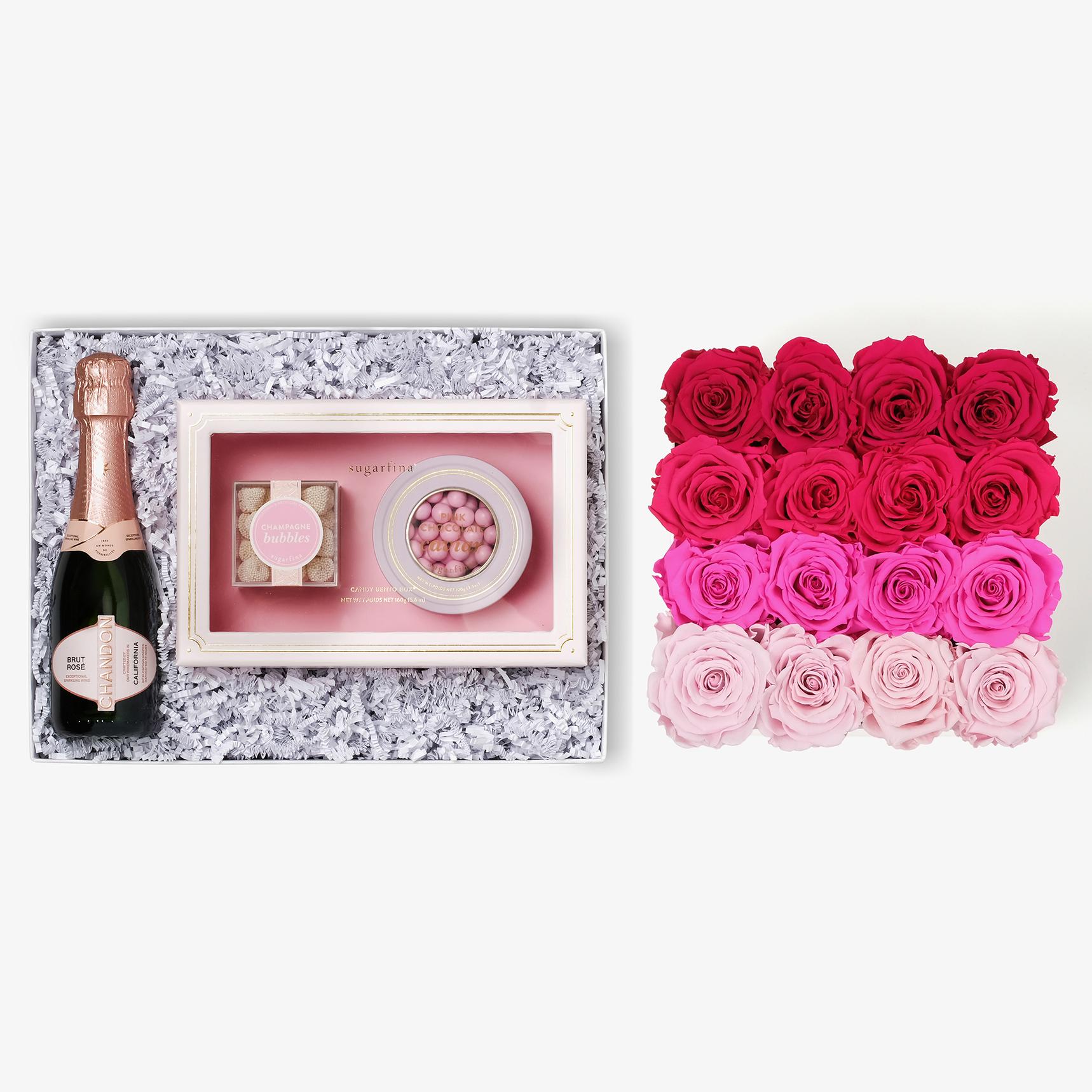 Rosé & Caviar - Large Square Box - Pink Ombre Rose - White Box