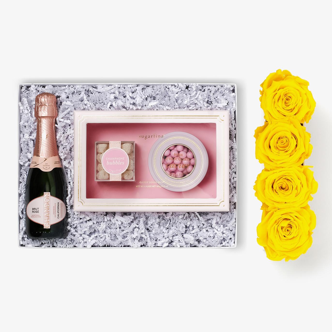 Rosé & Caviar - Small Rose Box - Yellow Rose - Black Box