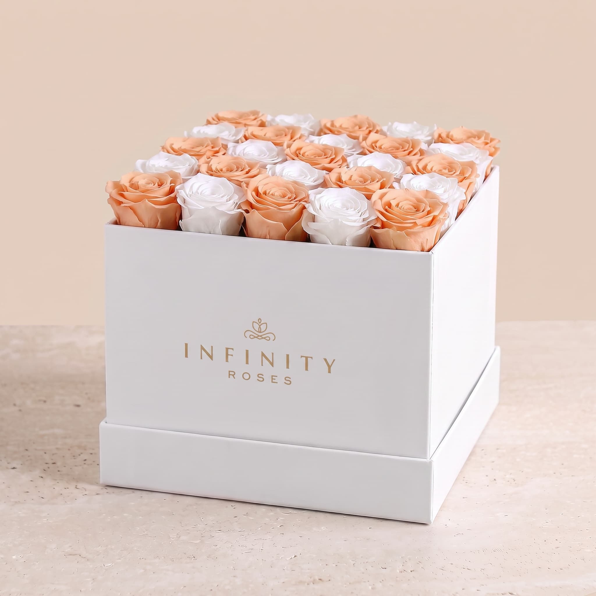 X-Large Square Rose box - Honey Rose - White Box