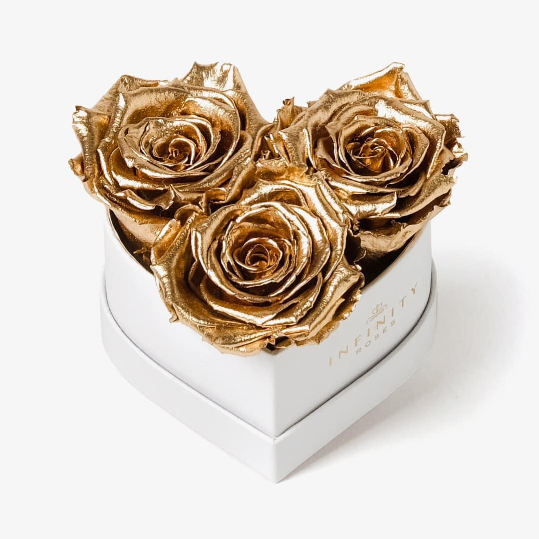 Small Heart Box - Gold Rose - White Box