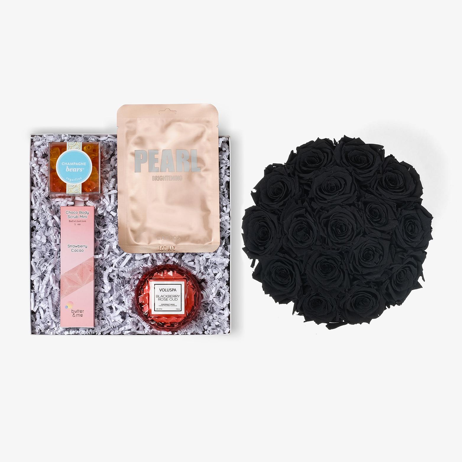 Pamper Bundle - Large Bloom Box - Black Rose - White Box
