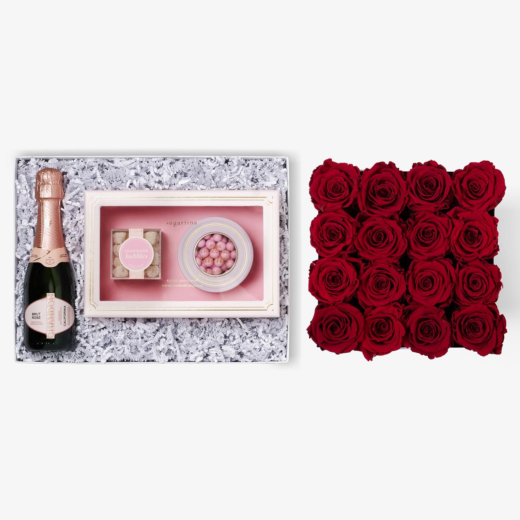Rosé & Caviar - Large Square Box - Red Rose - White Box