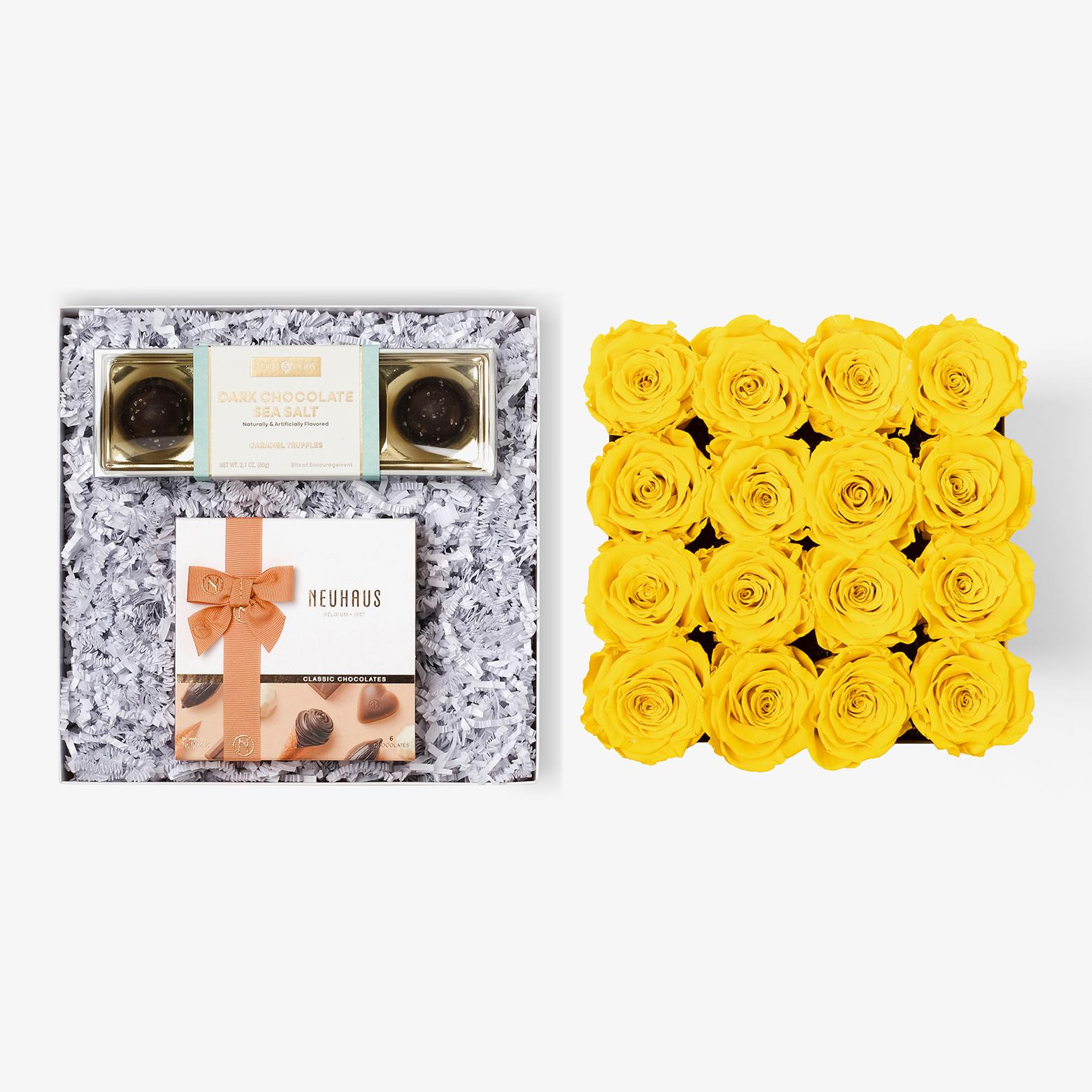Chocolate Duo Luxe - Large Square Box - Yellow Rose - Black Box