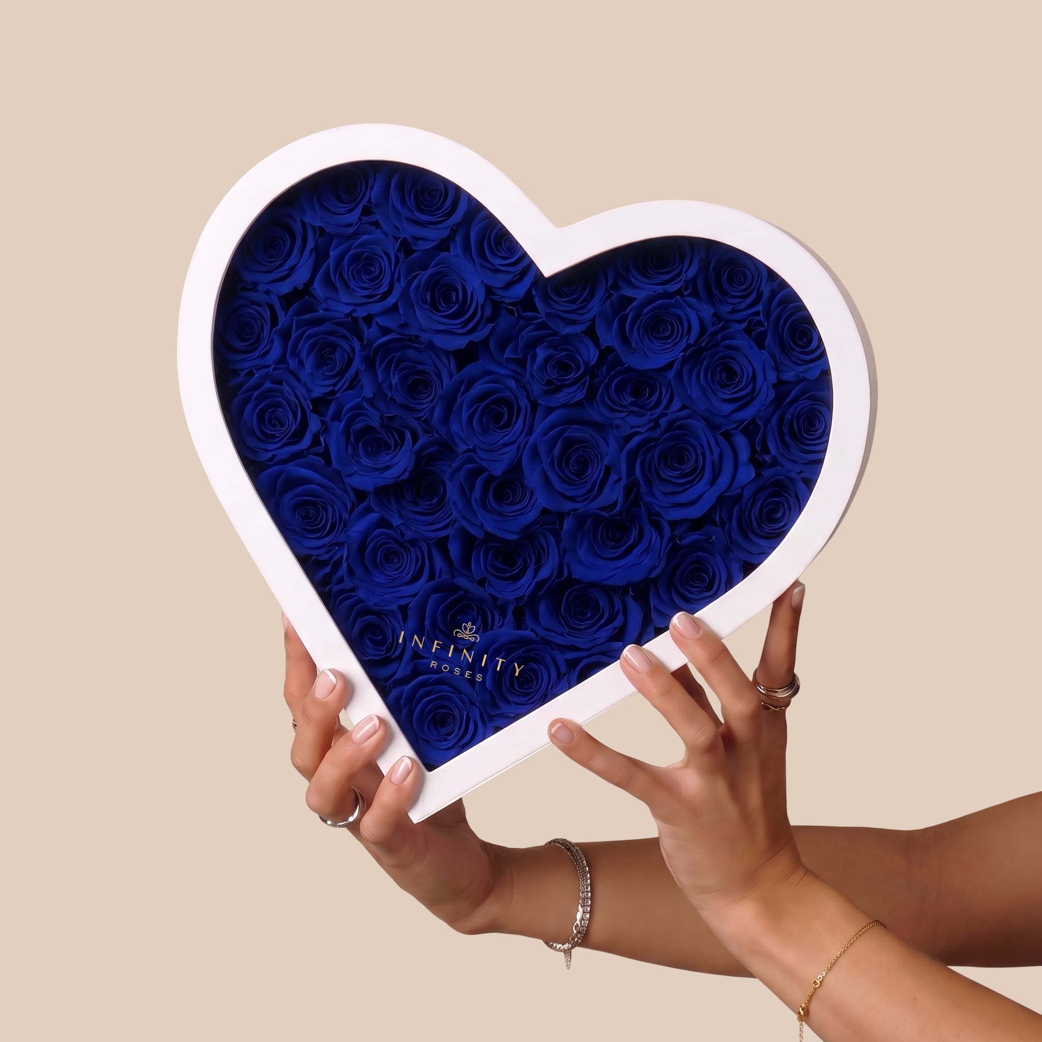 Grand Heart Box - Royal Blue Rose - White Box
