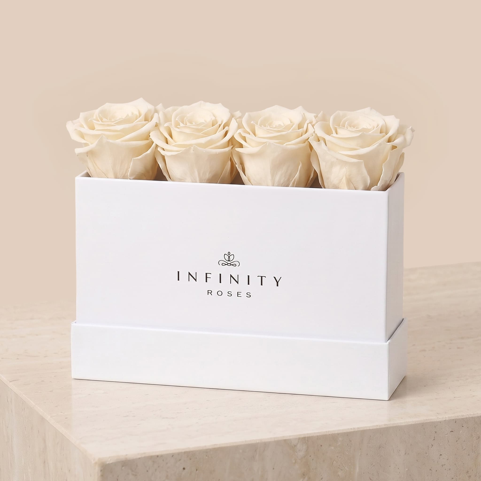 Small Rose Box - Ivory Rose - White Box