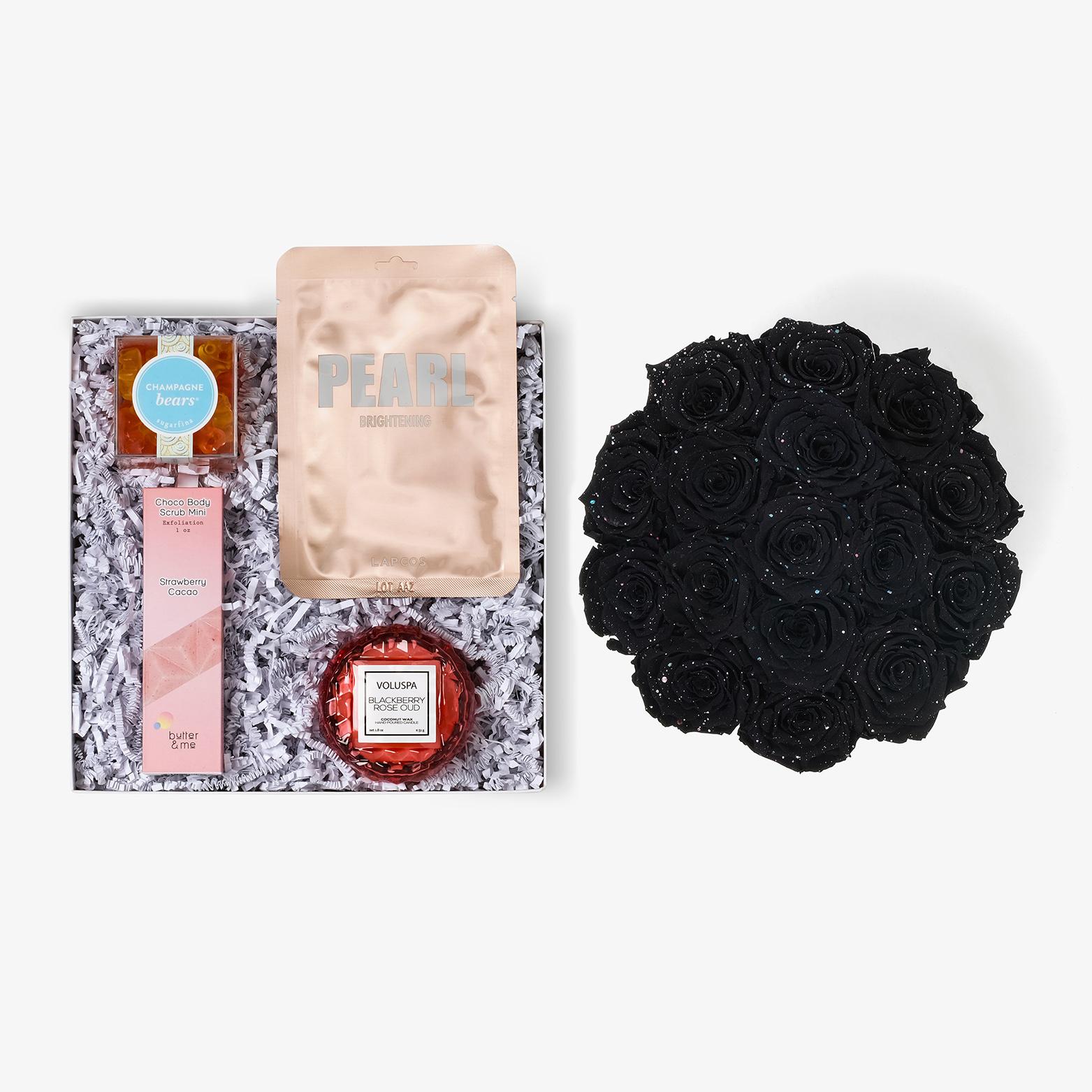 Pamper Bundle - Large Bloom Box - Black Galaxy Rose - White Box