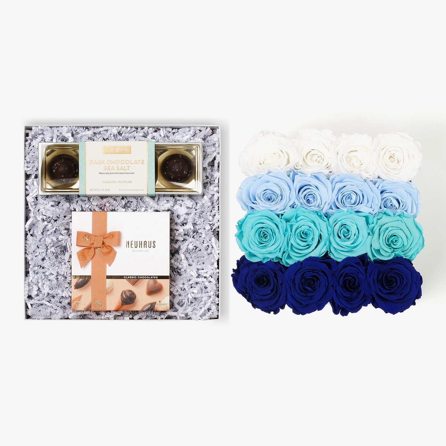 Chocolate Duo Luxe - Large Square Box - Blue Ombre Rose - White Box
