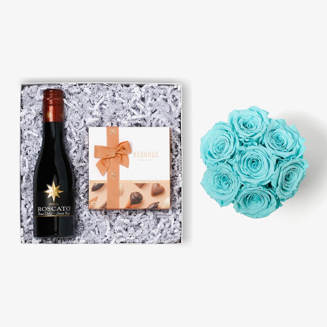 Wine & Truffles - Medium Bloom Box - Turquoise Rose - White Box