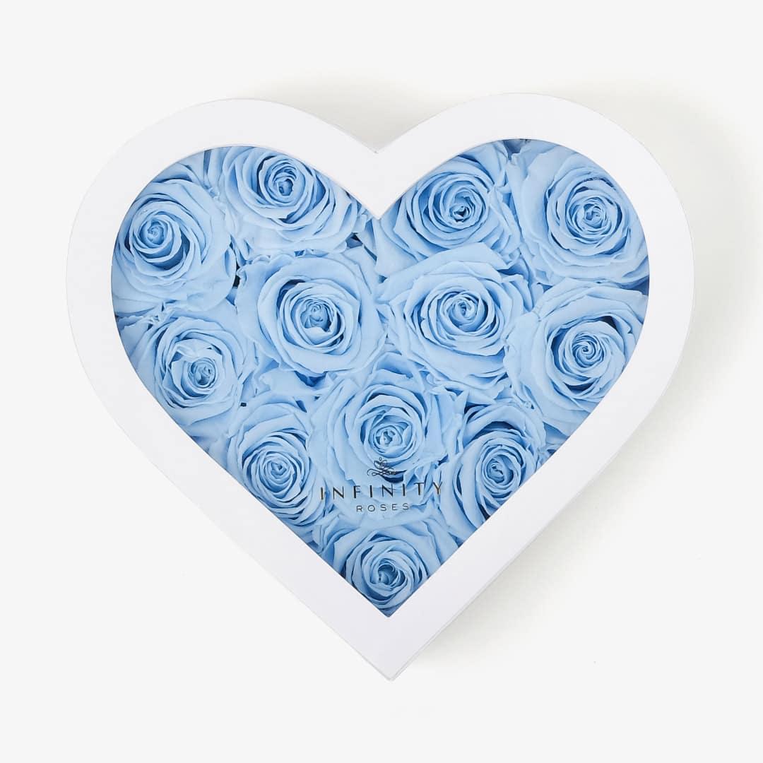 Medium Heart Box - Baby Blue Rose - White Box