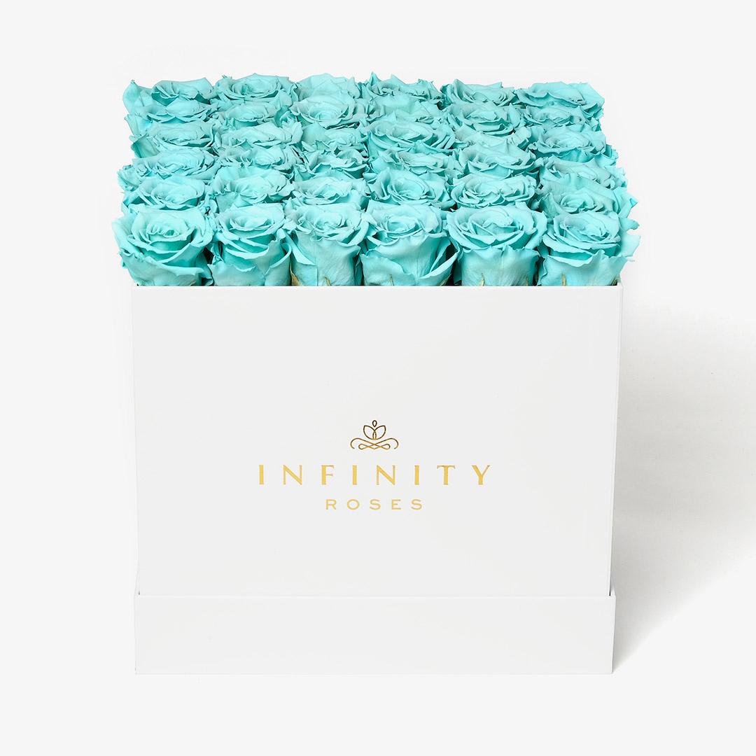 Grand Square Rose Box - Turquoise Rose - White Box
