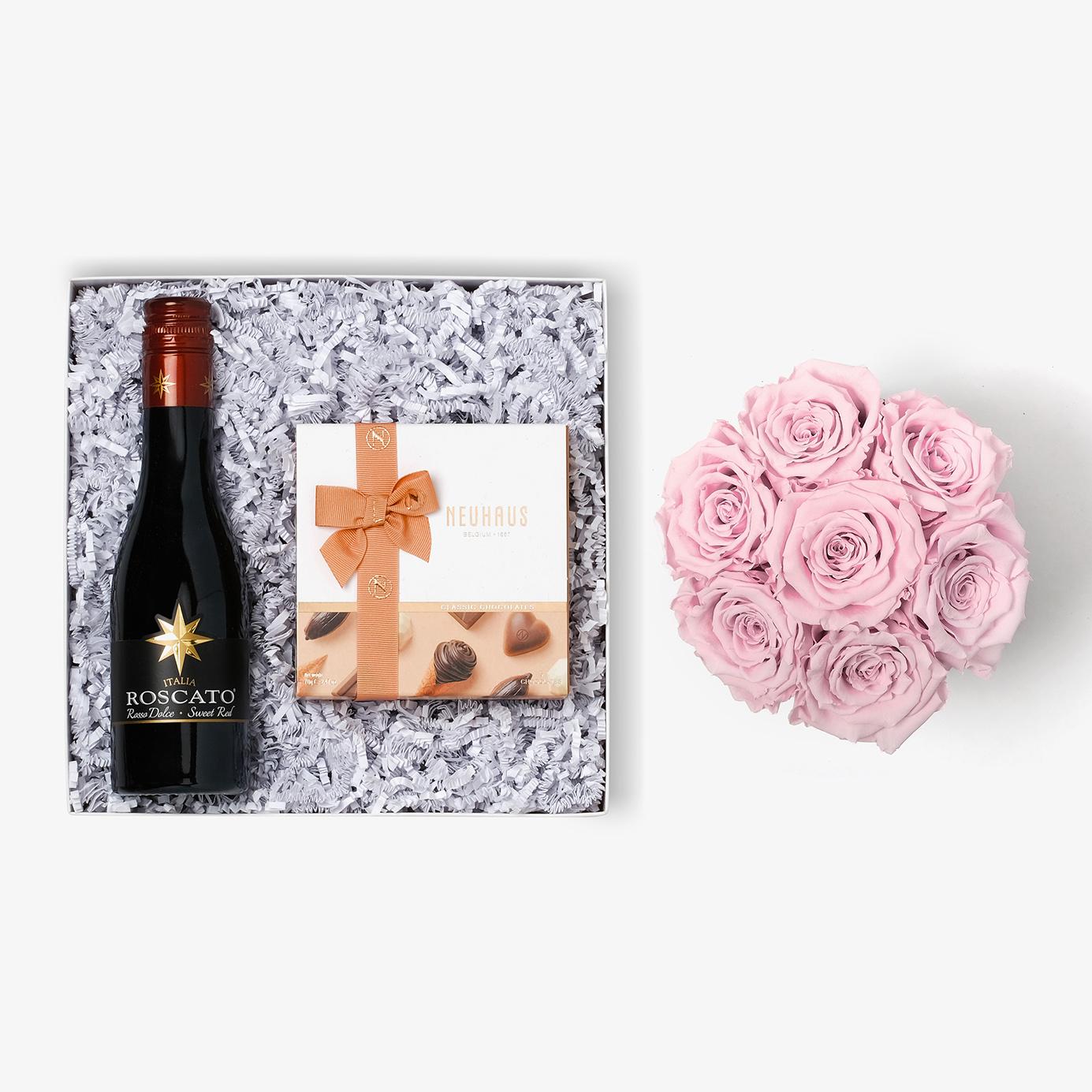 Wine & Truffles - Medium Bloom Box - Pink Rose - Black Box