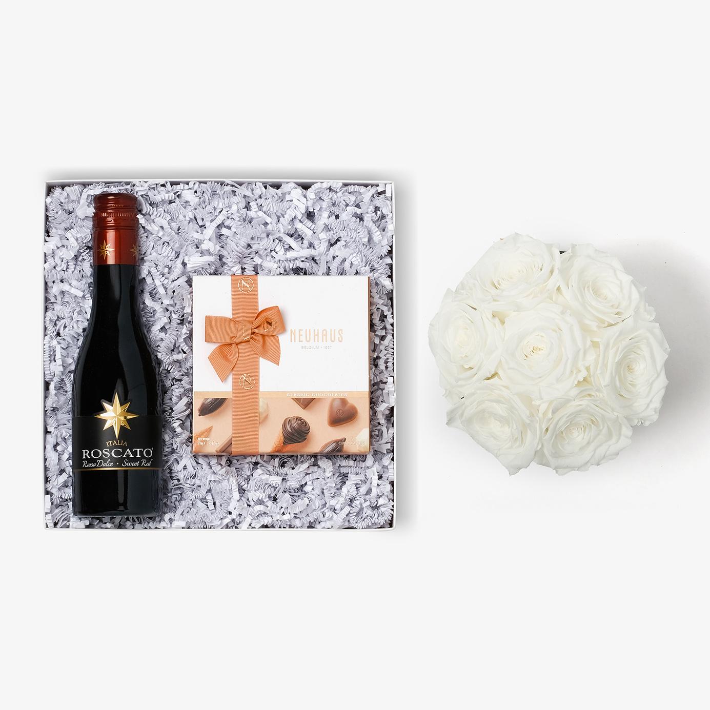Wine & Truffles - Medium Bloom Box - White Rose - White Box