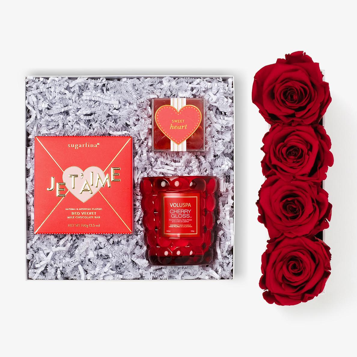 Candle & Treats - Small Rose Box - Red Rose - White Box