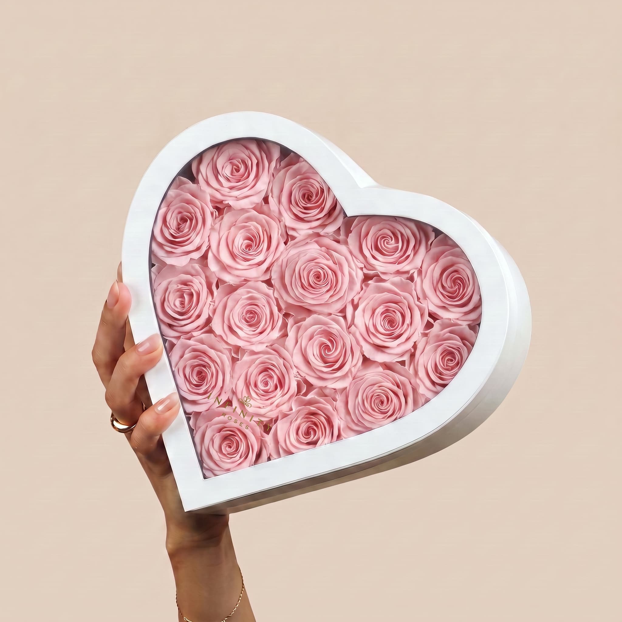 Large Heart Box - Pink Rose - White Box