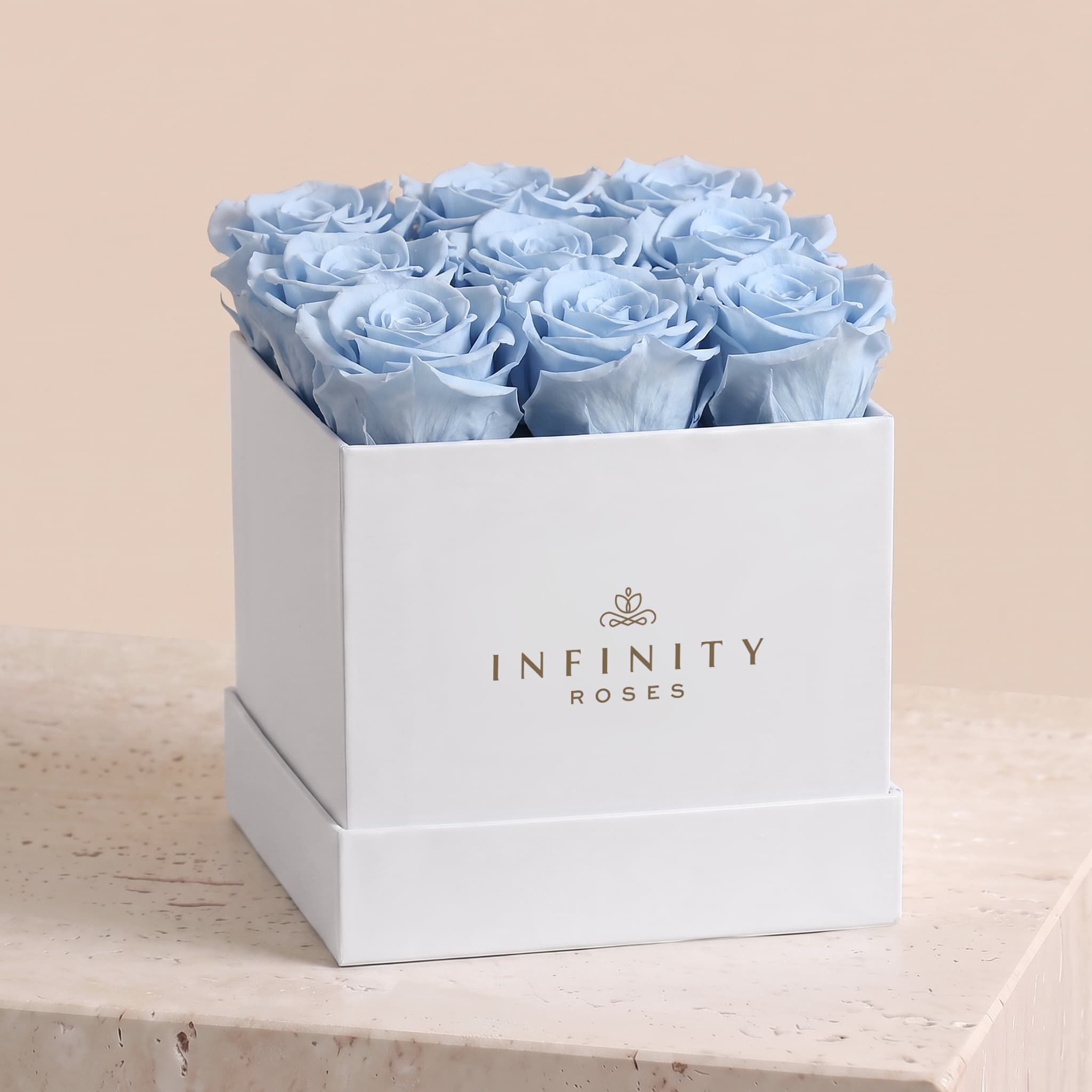 Medium Square Rose Box - Baby Blue Rose - White Box