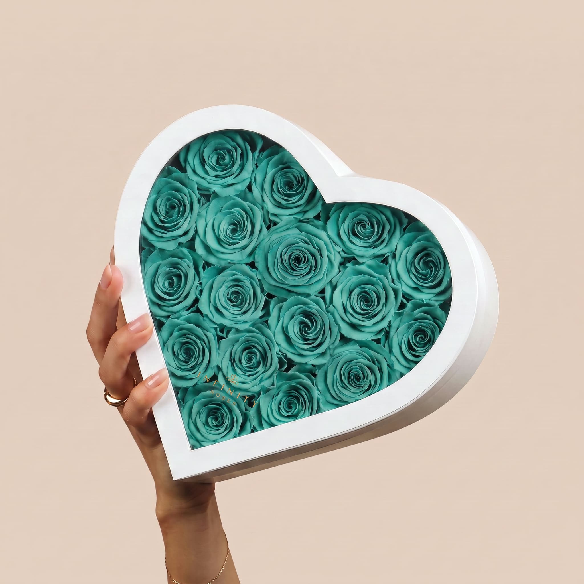 Large Heart Box - Turquoise Rose - White Box