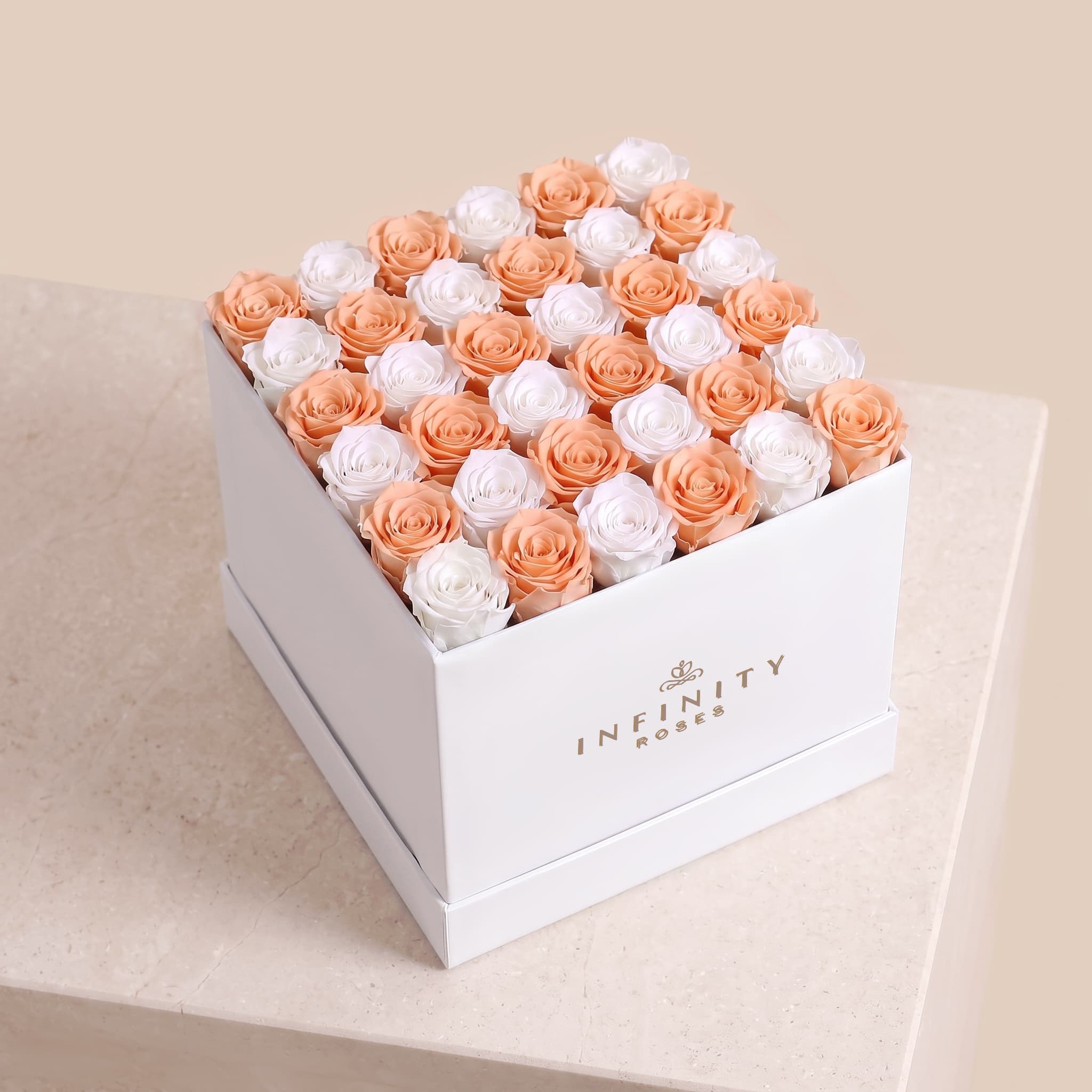 Grand Square Rose Box - Honey Rose - White Box