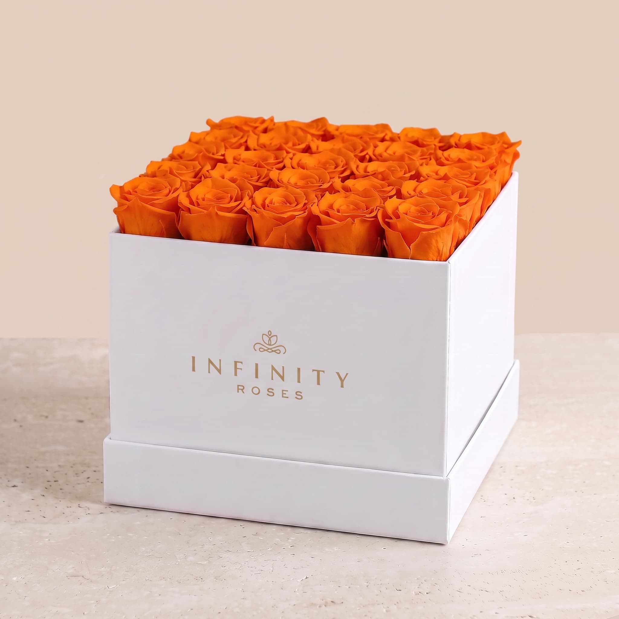 X-Large Square Rose box - Orange Rose - White Box