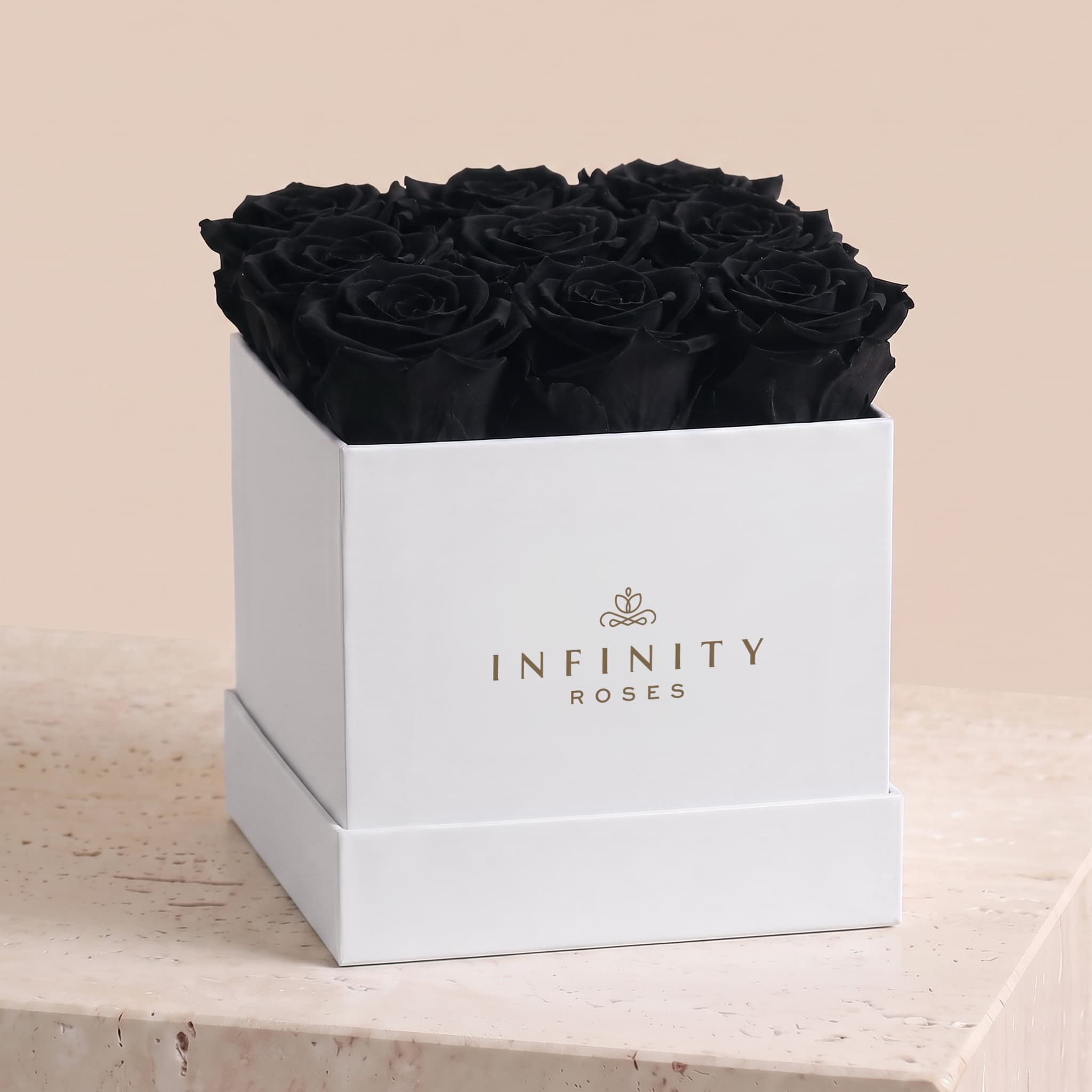 Medium Square Rose Box - Black Rose - White Box