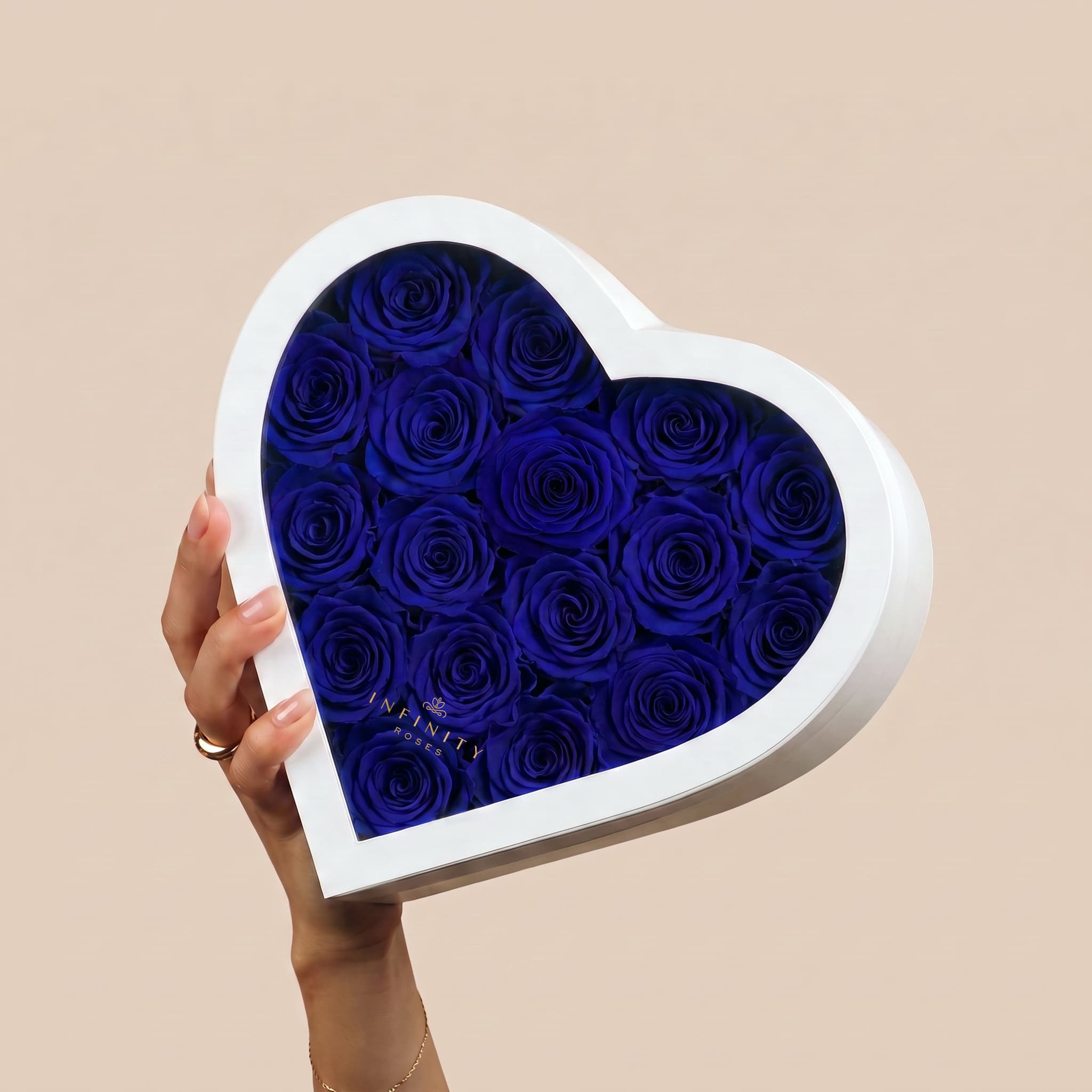 Large Heart Box - Royal Blue Rose - White Box